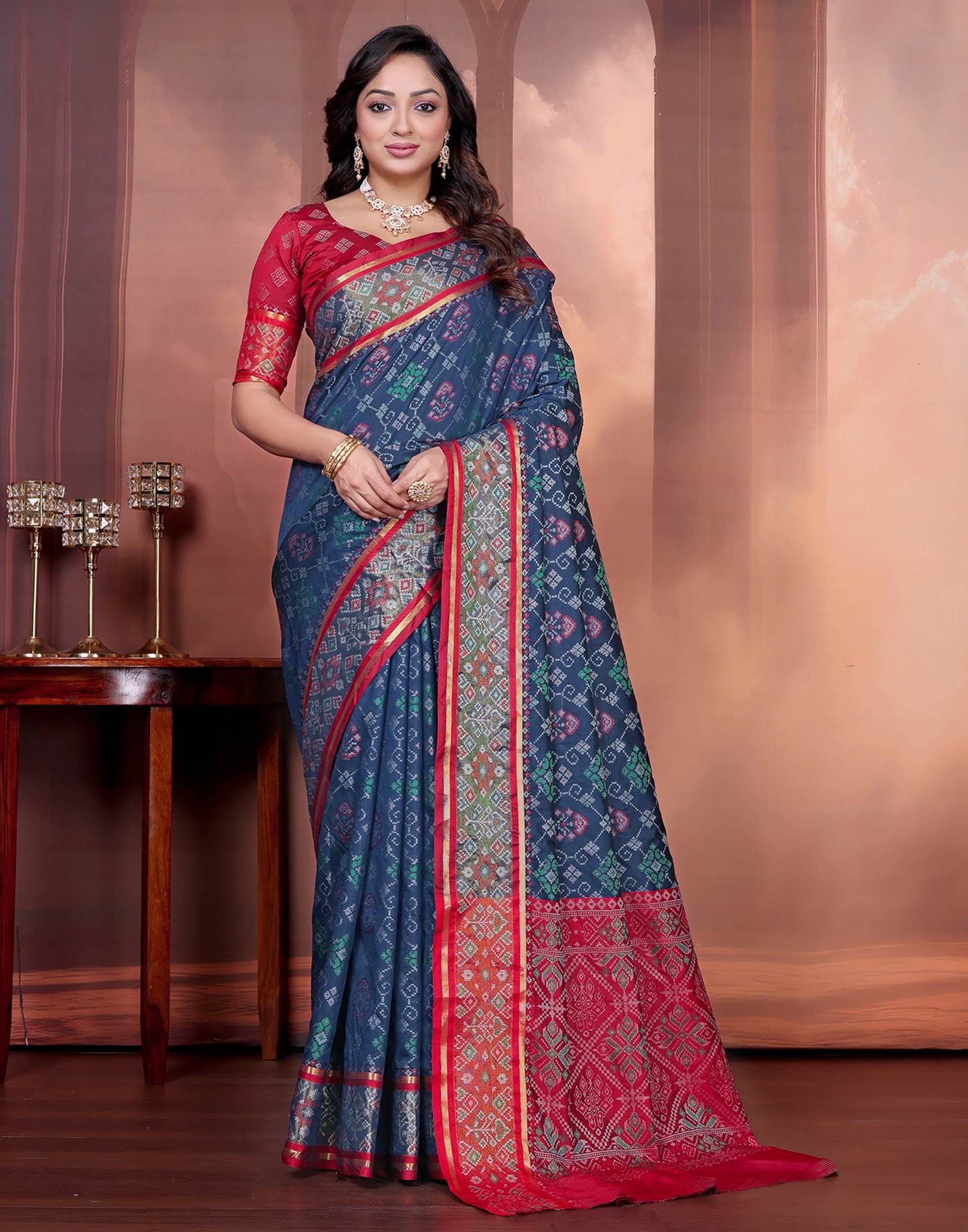 Navy Blue Silk Woven Patola Saree