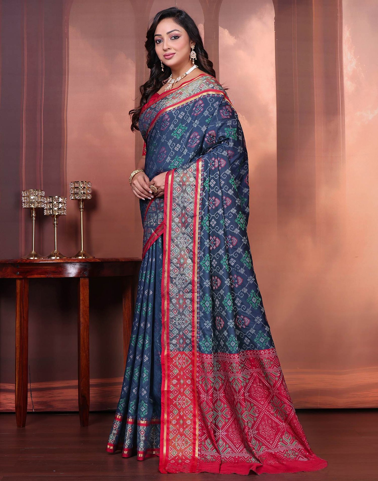 Navy Blue Silk Woven Patola Saree