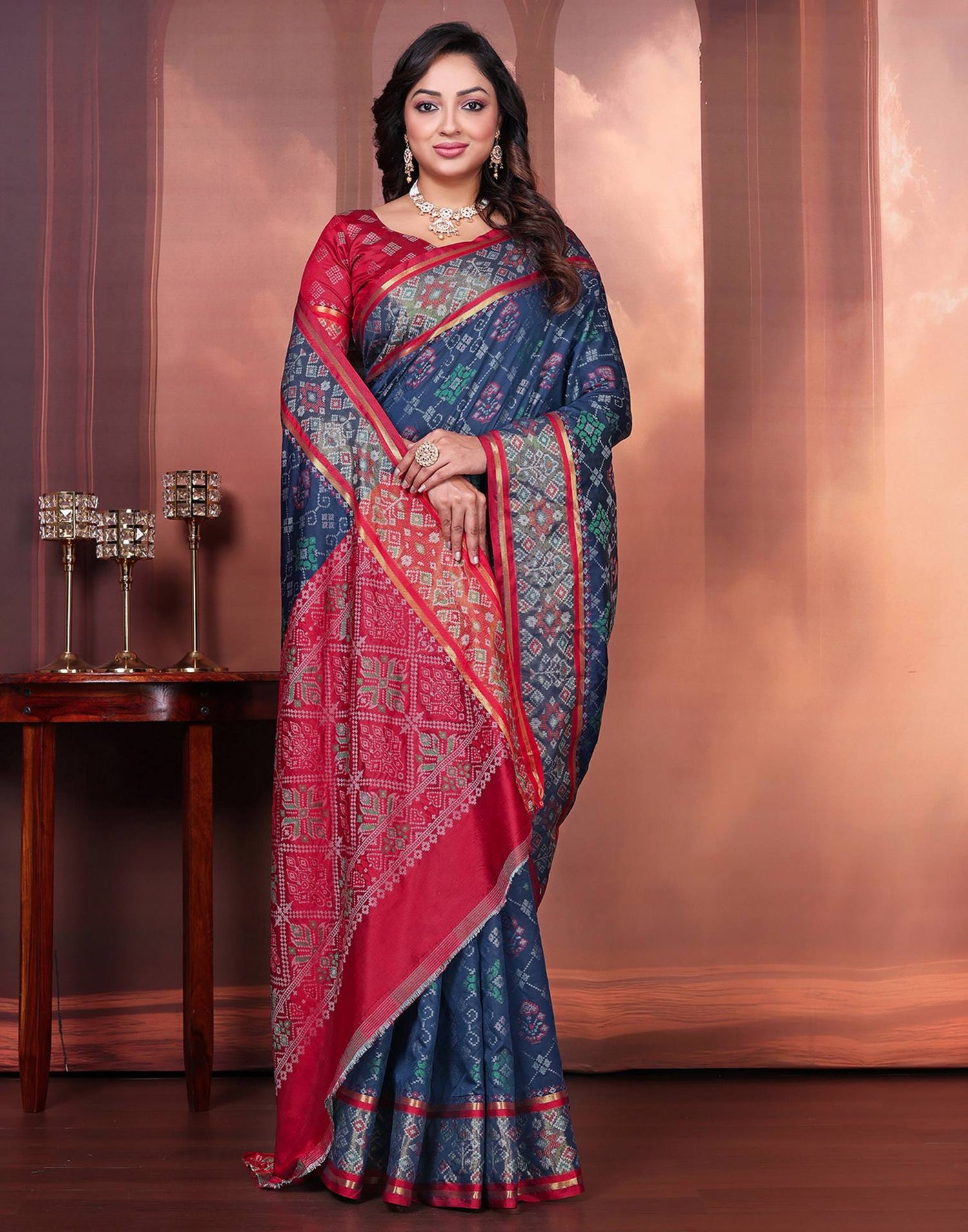 Navy Blue Silk Woven Patola Saree