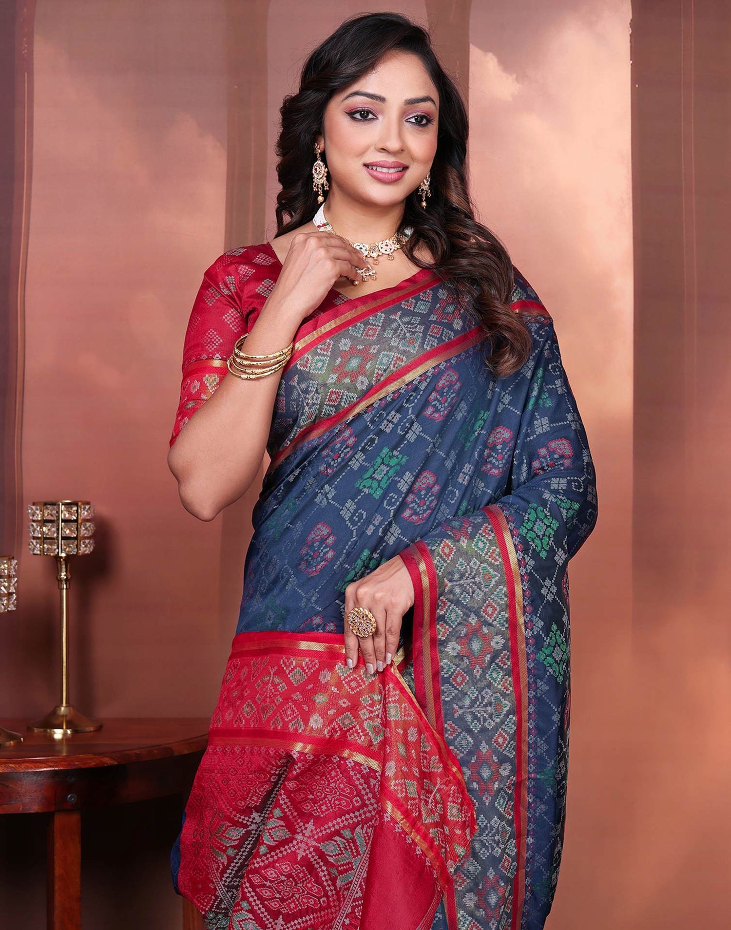Navy Blue Silk Woven Patola Saree