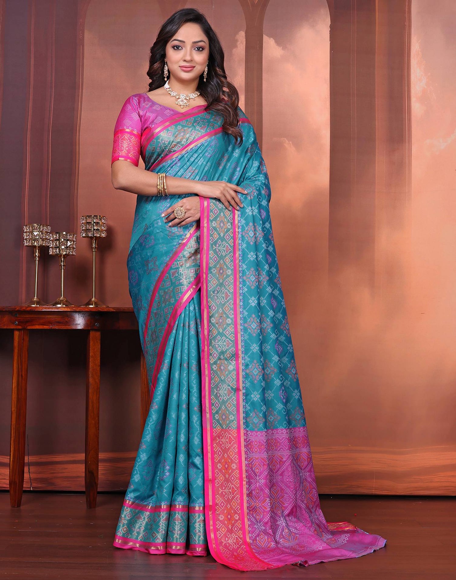 Turquoise Blue Silk Woven Patola Saree