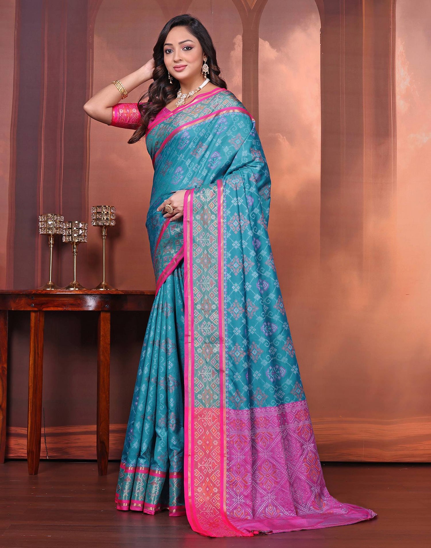 Turquoise Blue Silk Woven Patola Saree