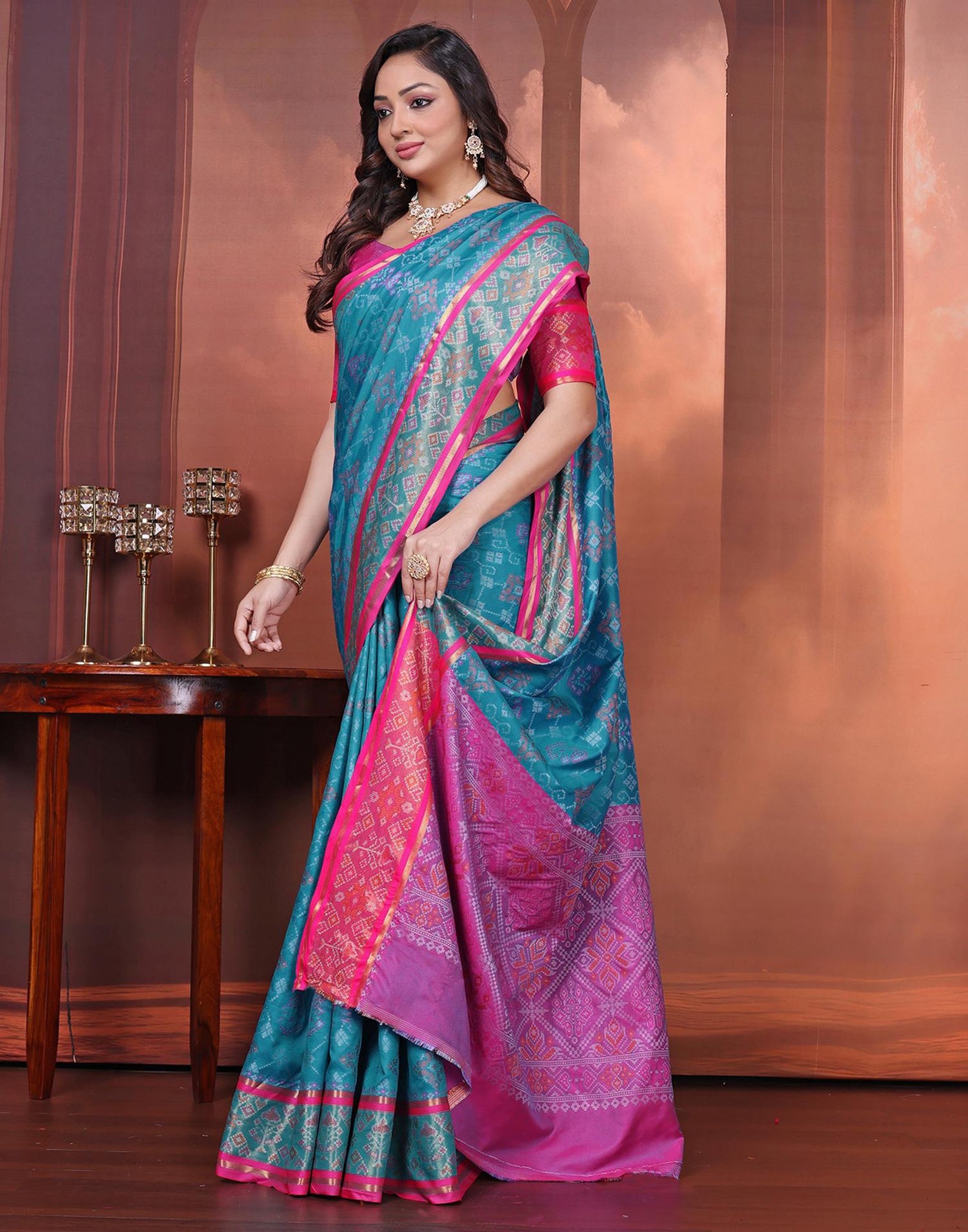 Turquoise Blue Silk Woven Patola Saree
