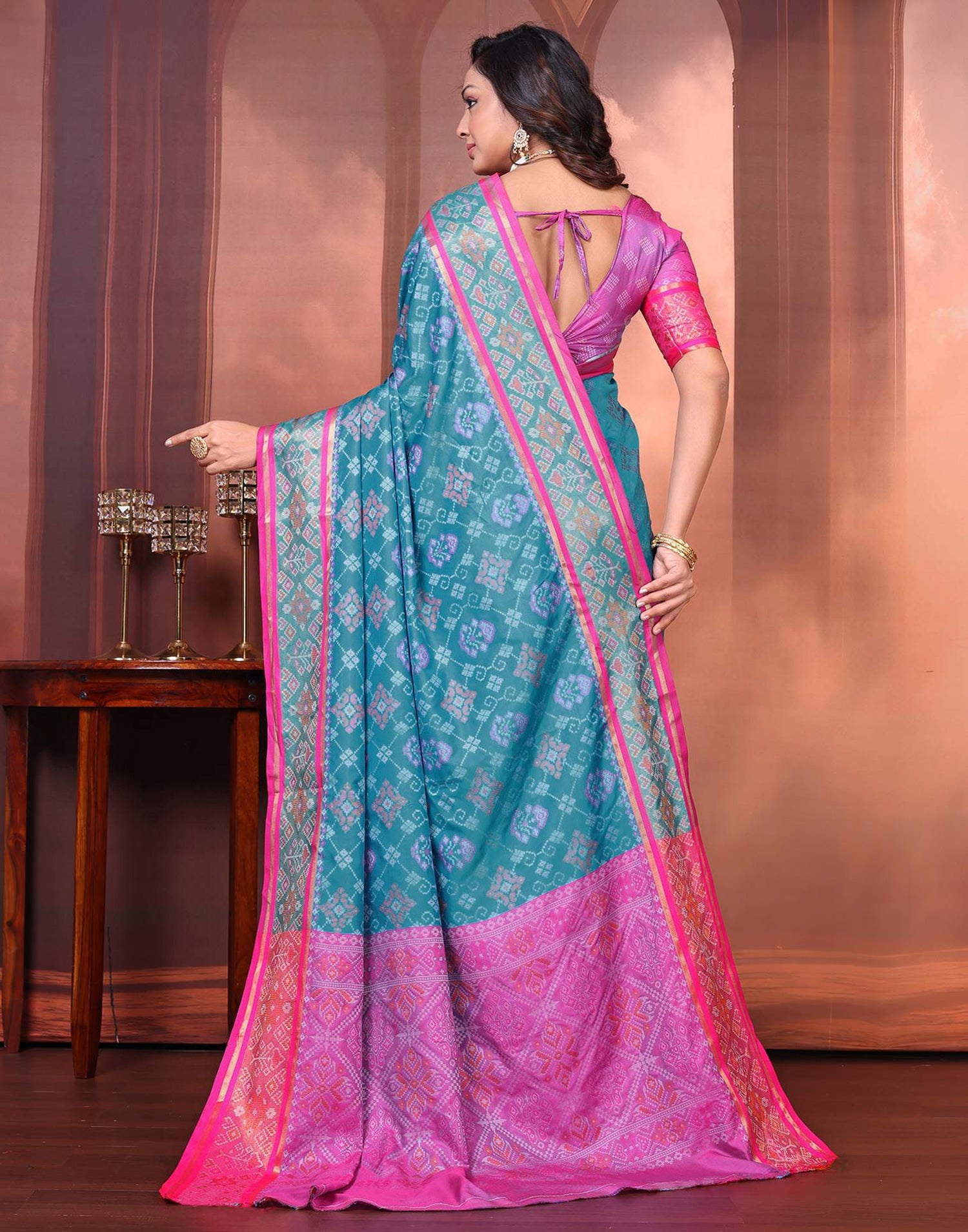 Turquoise Blue Silk Woven Patola Saree