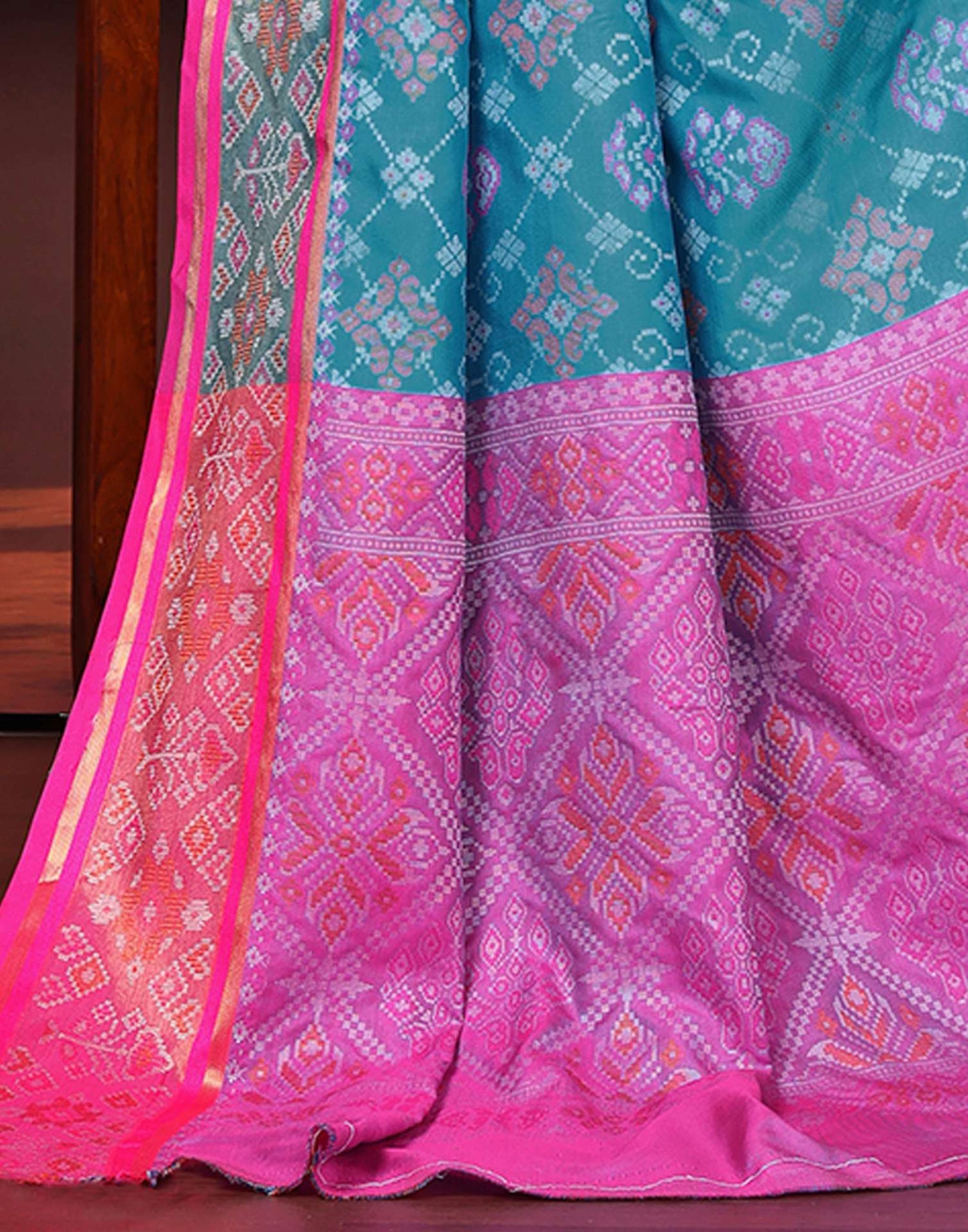 Turquoise Blue Silk Woven Patola Saree