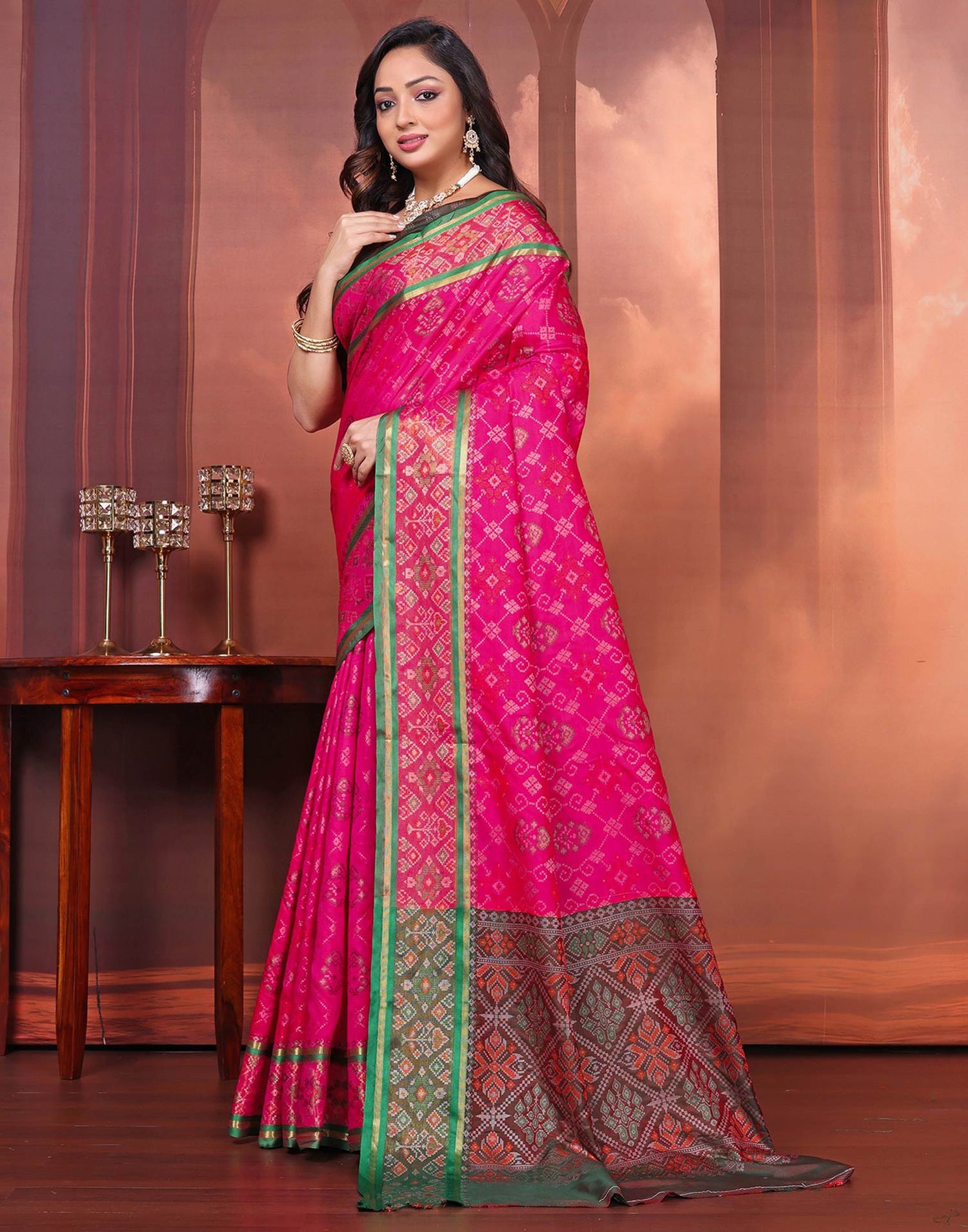 Dark Pink Silk Woven Patola Saree