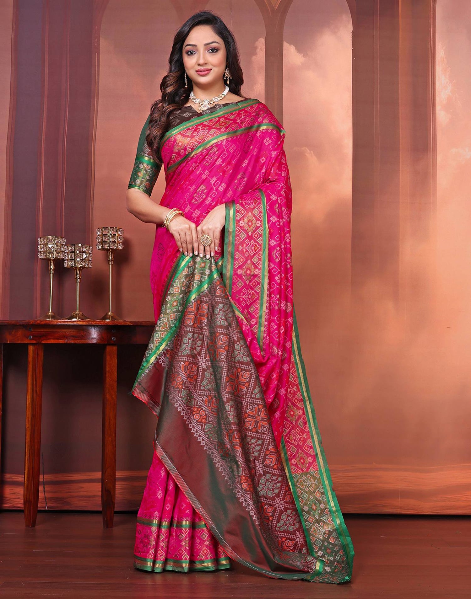 Dark Pink Silk Woven Patola Saree