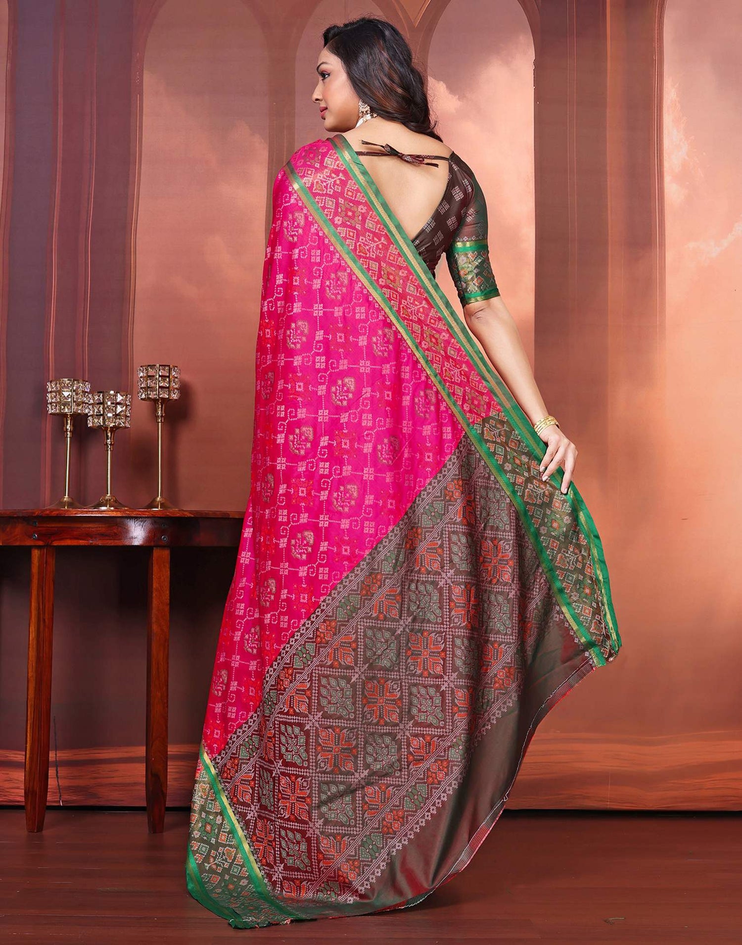 Dark Pink Silk Woven Patola Saree