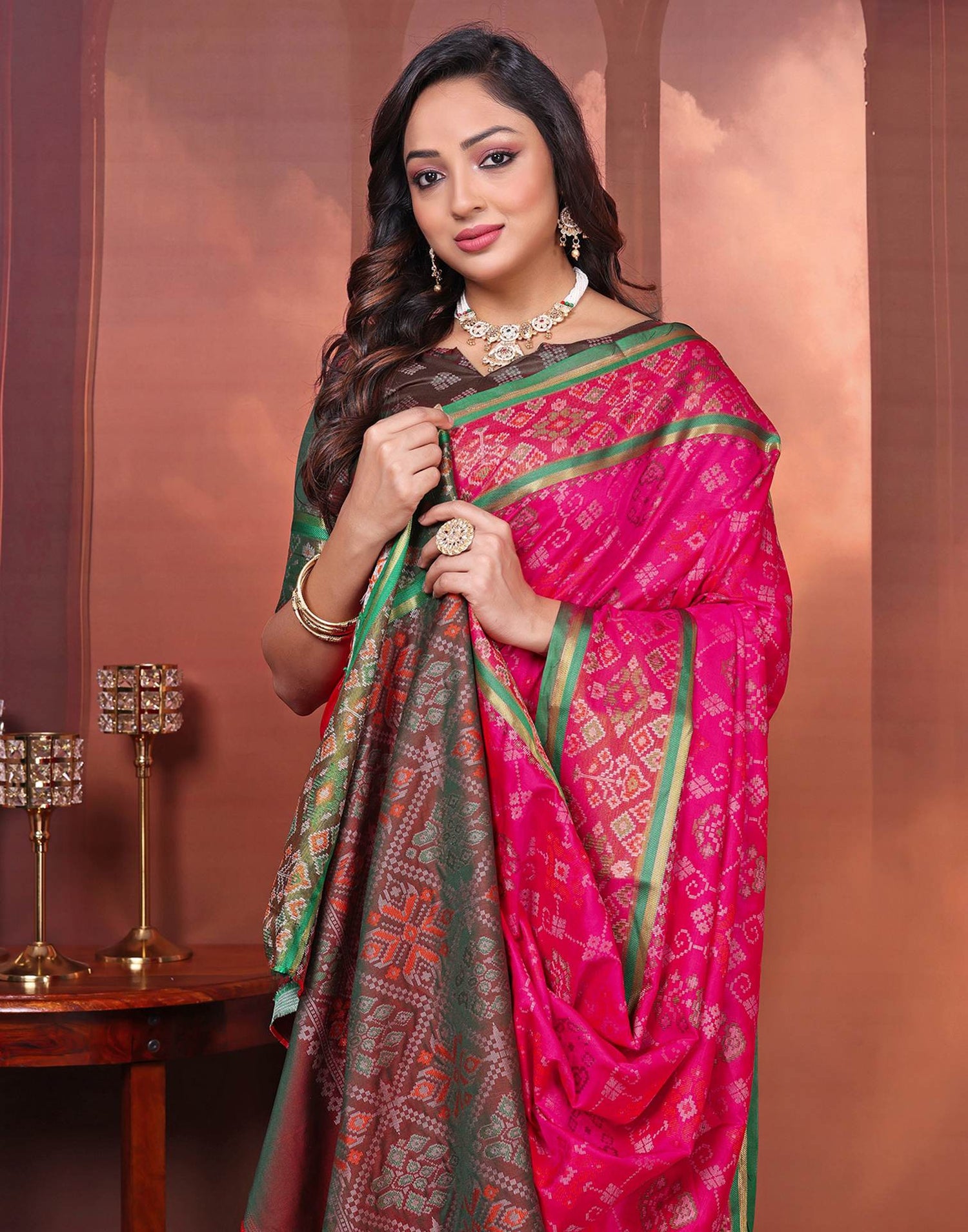 Dark Pink Silk Woven Patola Saree