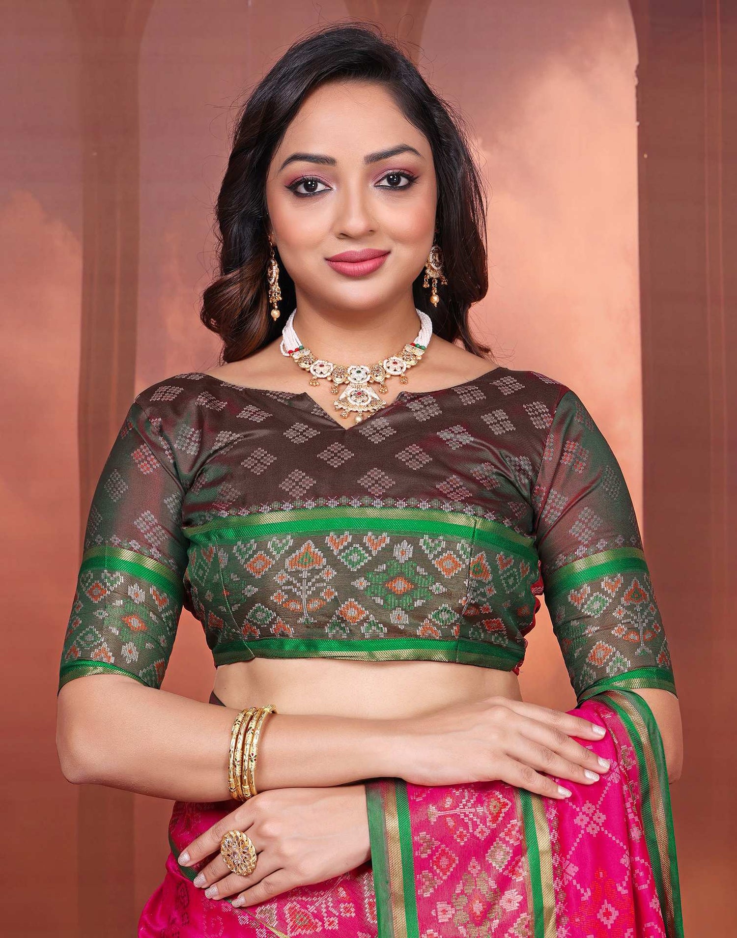 Dark Pink Silk Woven Patola Saree