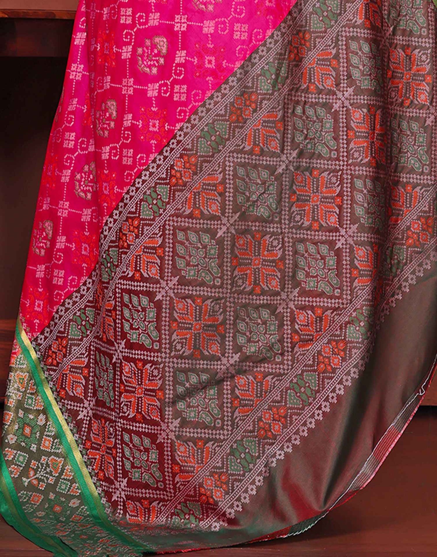 Dark Pink Silk Woven Patola Saree