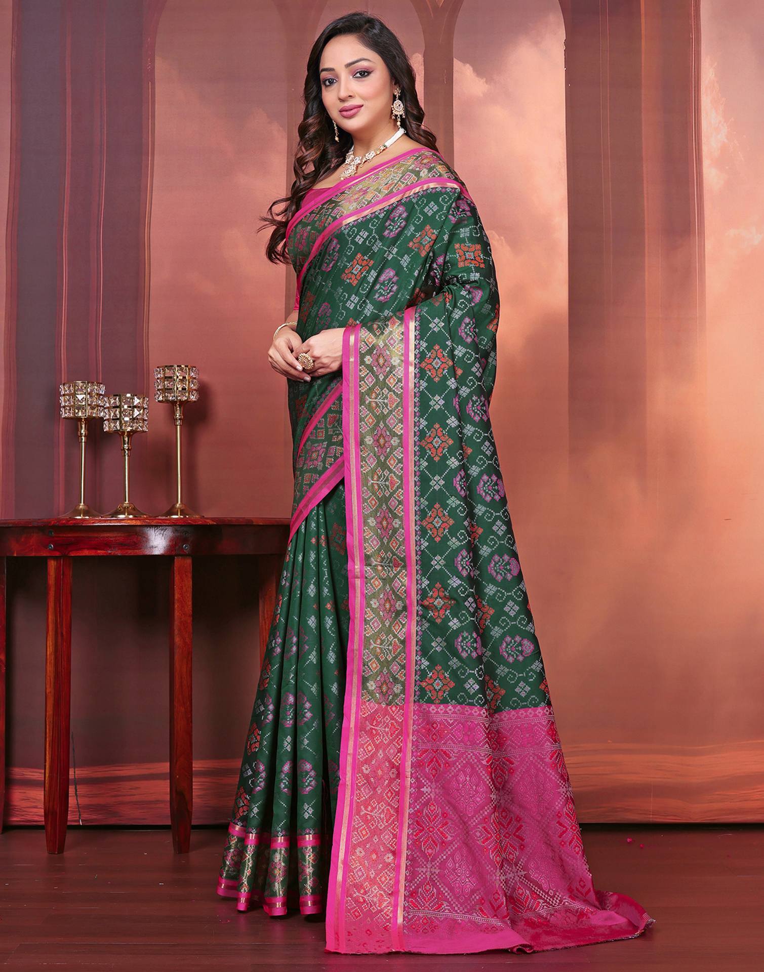 Green Silk Woven Patola Saree