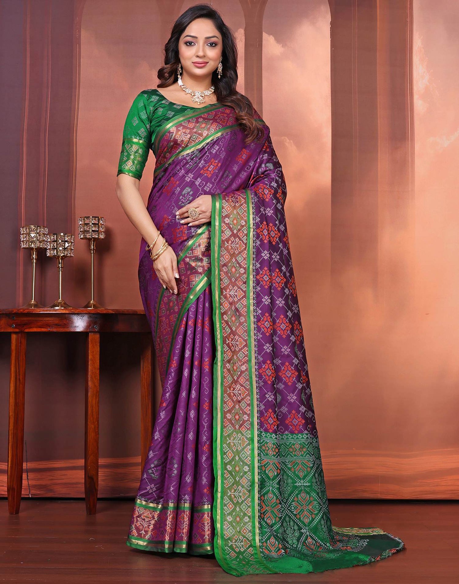 Dark Purple Silk Woven Patola Saree