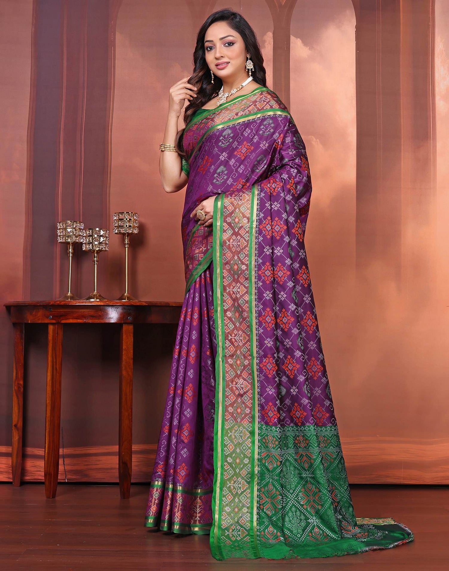 Dark Purple Silk Woven Patola Saree