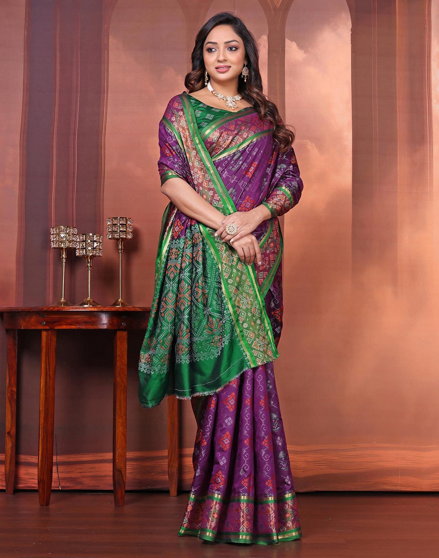 Dark Purple Silk Woven Patola Saree
