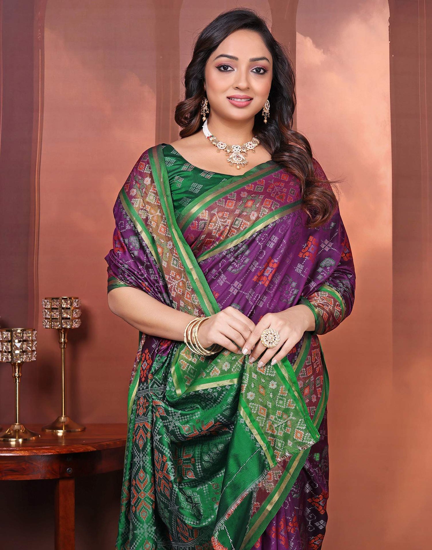 Dark Purple Silk Woven Patola Saree