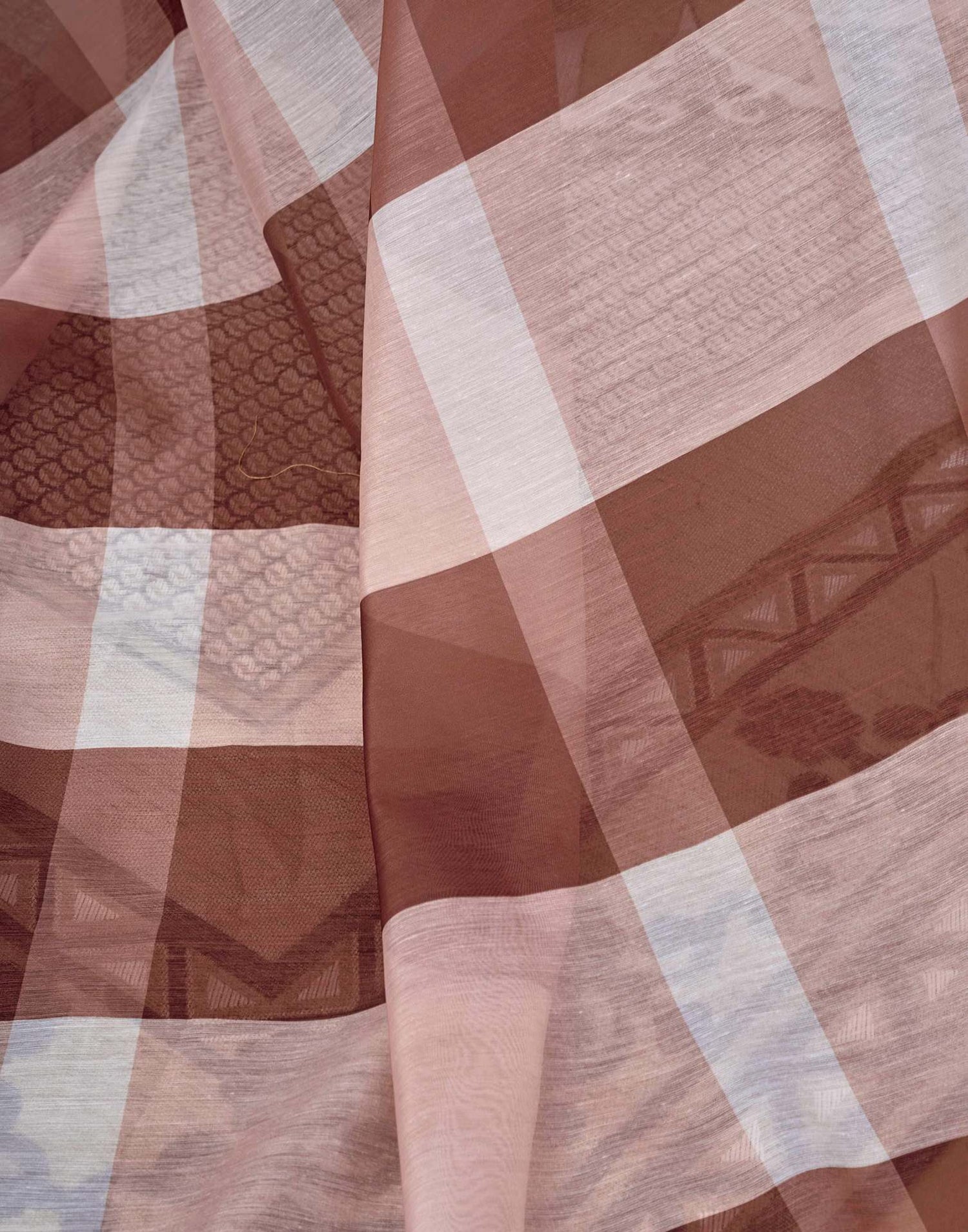 Ready To Wear Brown Chanderi Printed Saree With Pocket