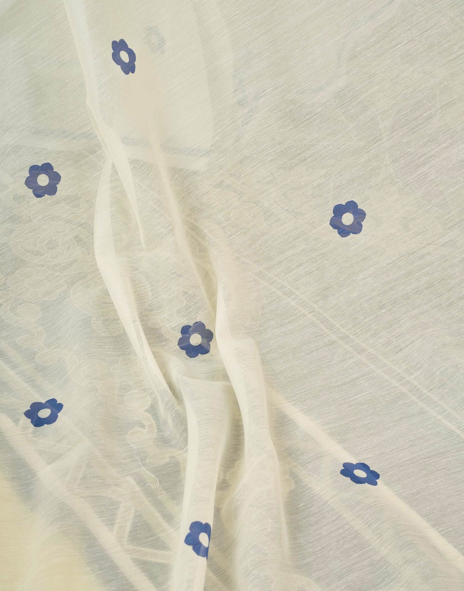 Ready To Wear Off White Chanderi Floral Printed Saree With Pocket