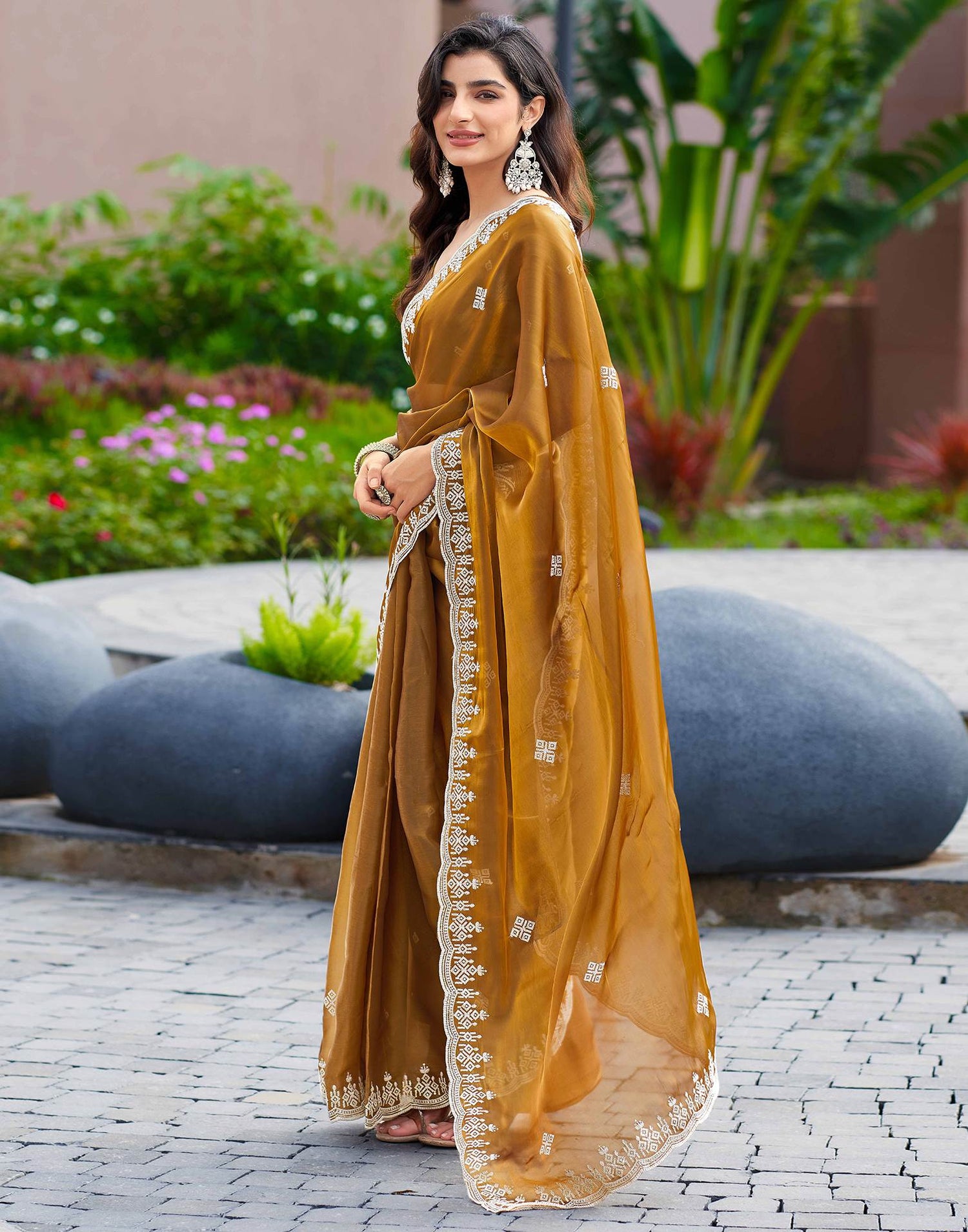 Brown Shimmer Sequence Embroidery Saree