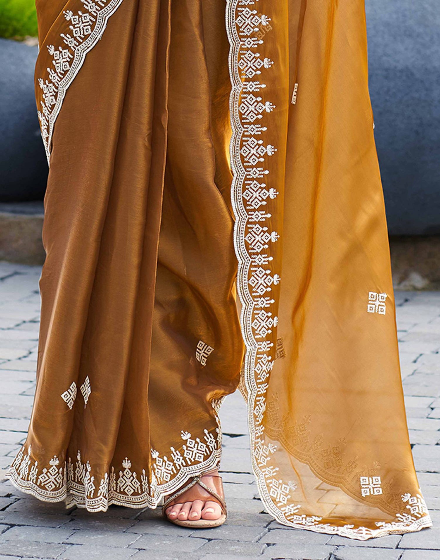 Brown Shimmer Sequence Embroidery Saree