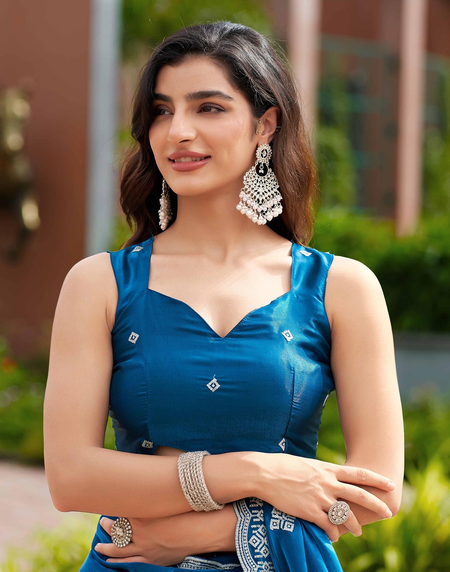 Peacock Blue Shimmer Sequence Embroidery Saree