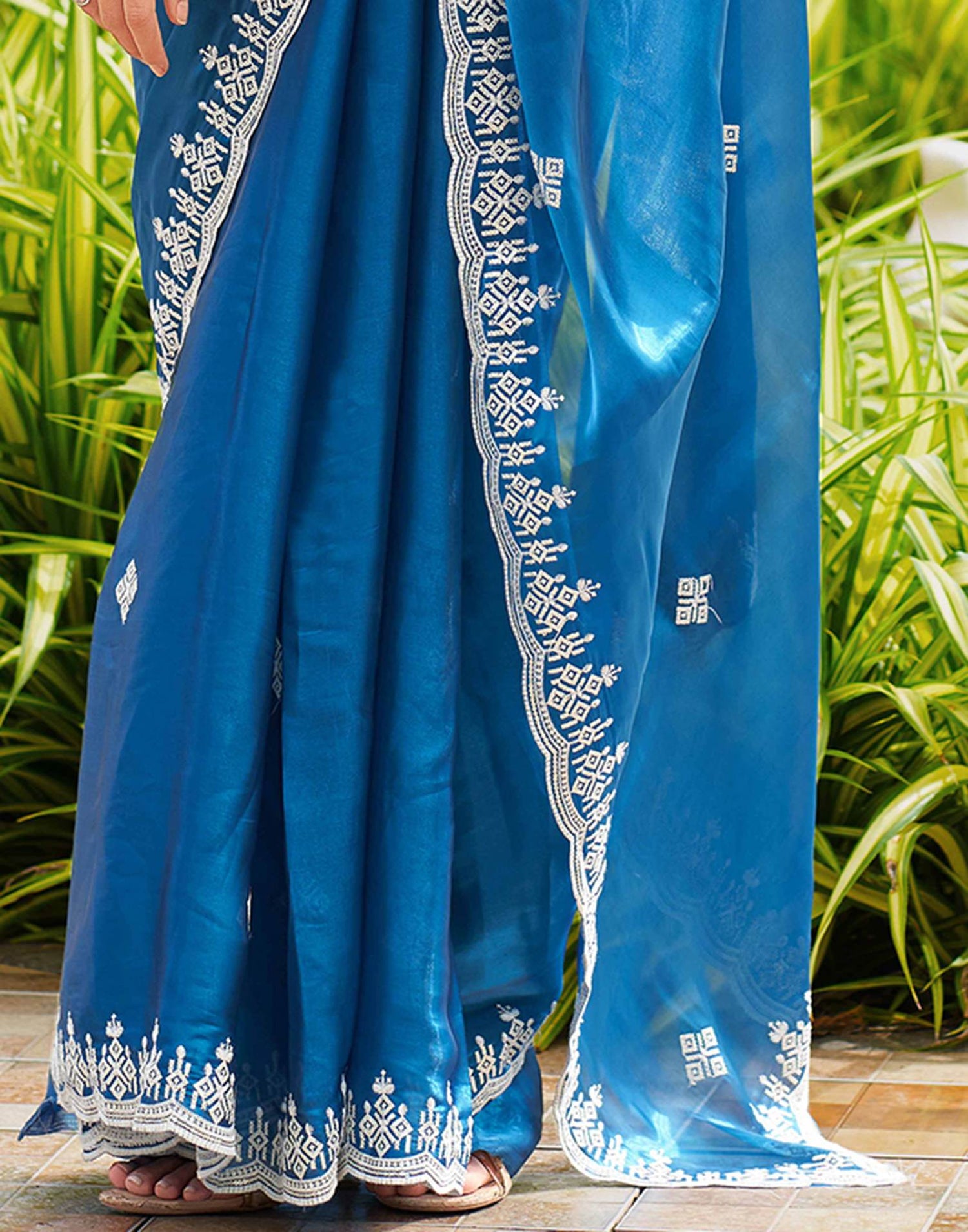 Peacock Blue Shimmer Sequence Embroidery Saree