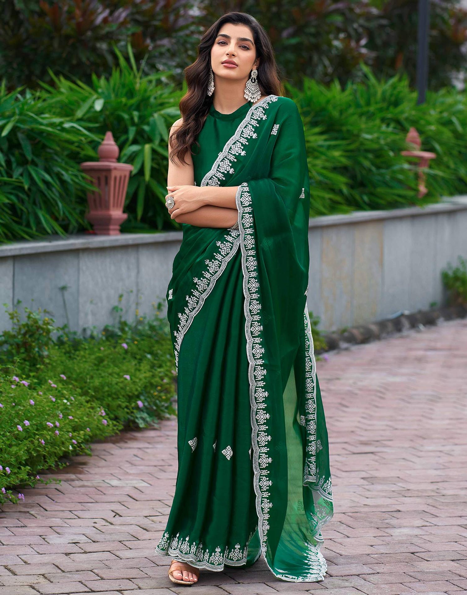 Green Shimmer Sequence Embroidery Saree
