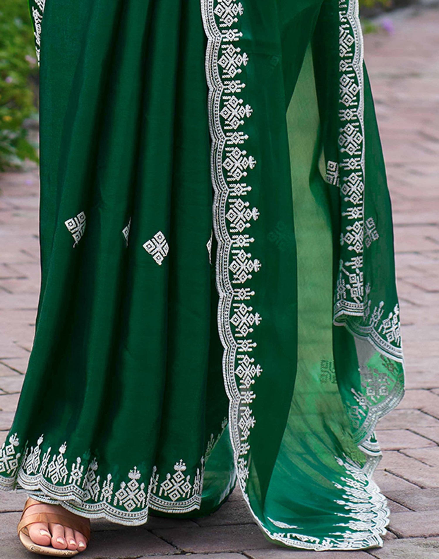 Green Shimmer Sequence Embroidery Saree