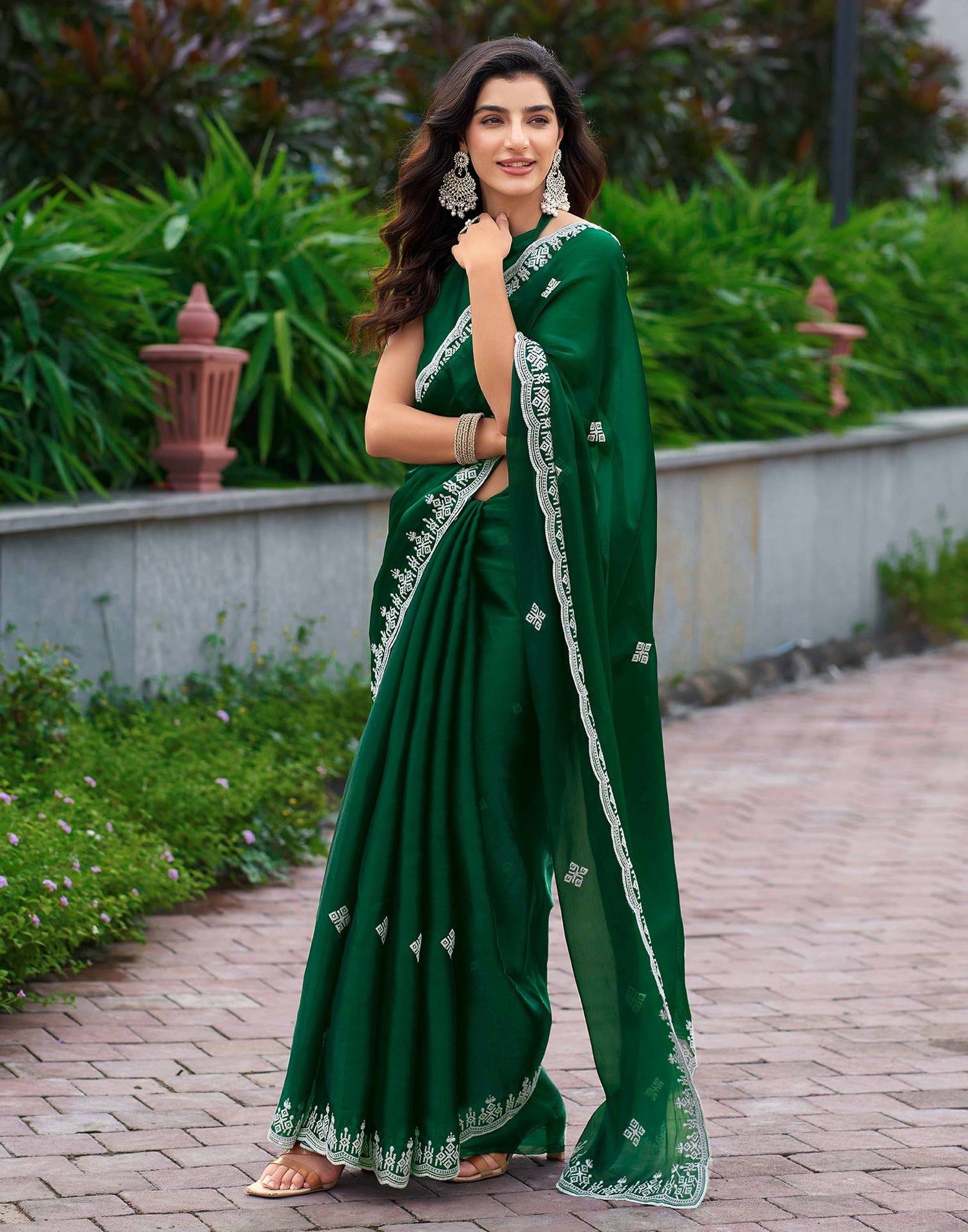 Green Shimmer Sequence Embroidery Saree