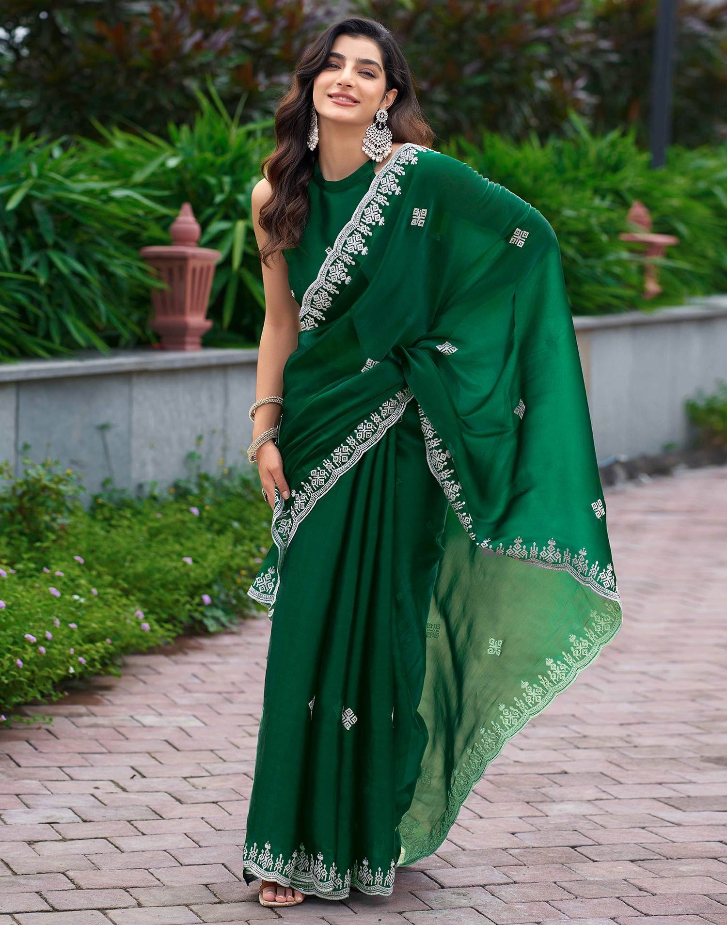 Green Shimmer Sequence Embroidery Saree
