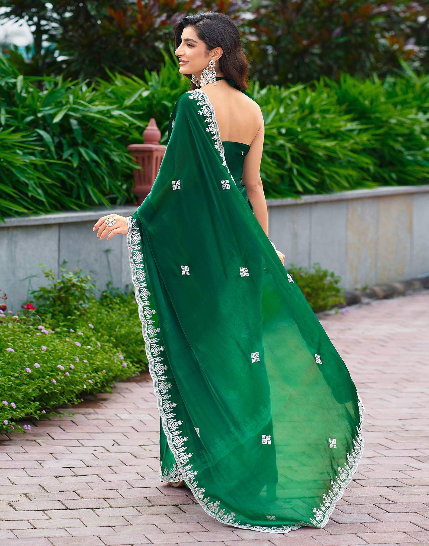 Green Shimmer Sequence Embroidery Saree