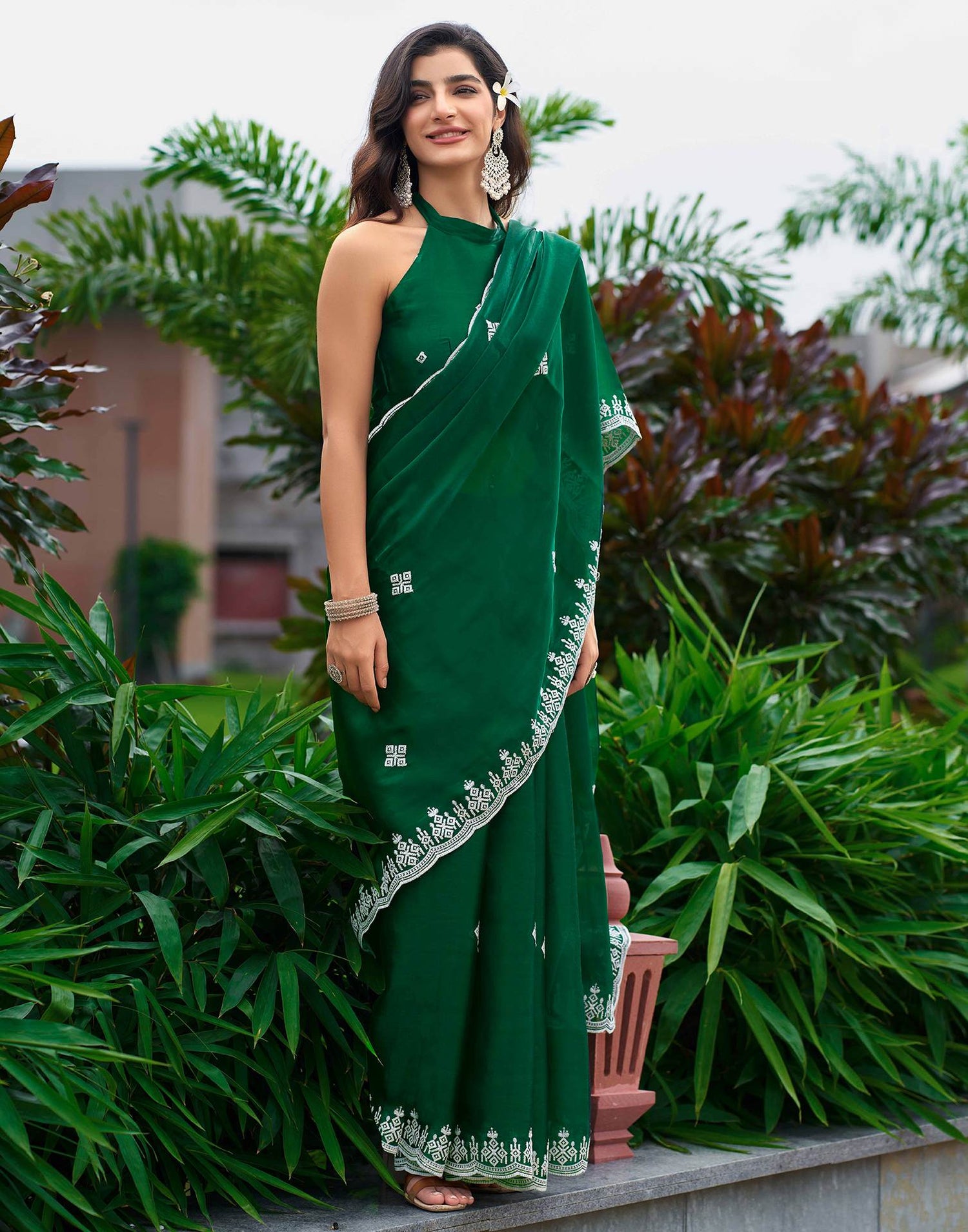 Green Shimmer Sequence Embroidery Saree