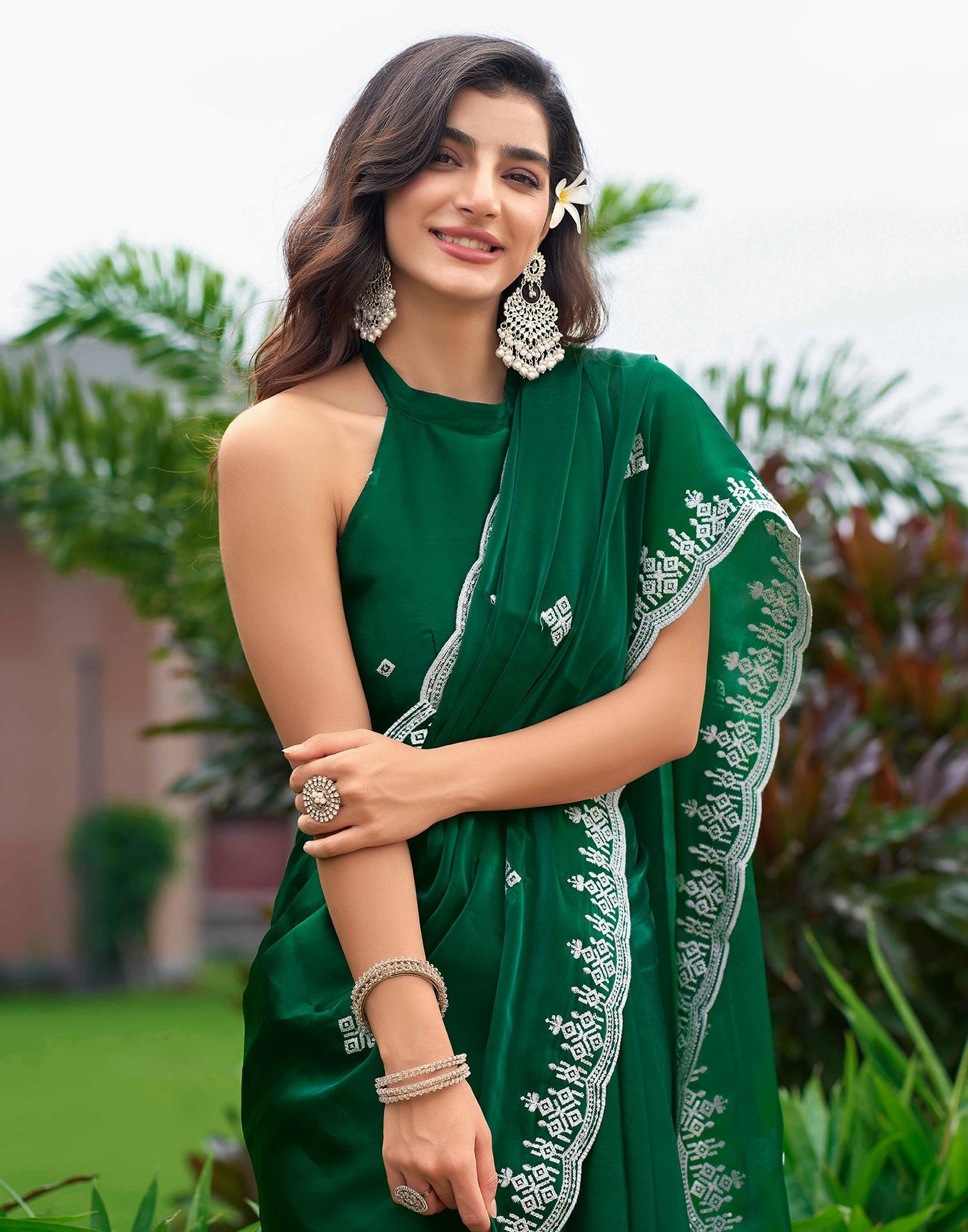 Green Shimmer Sequence Embroidery Saree