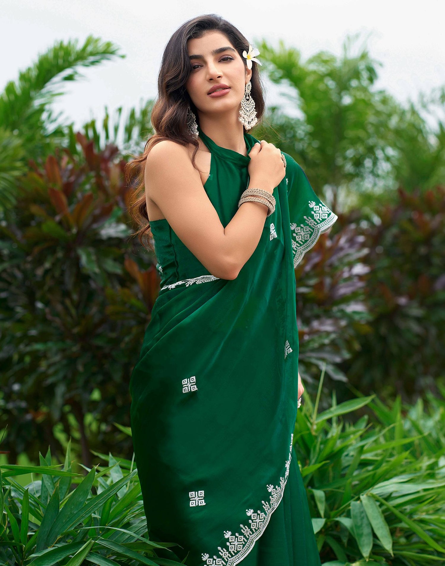 Green Shimmer Sequence Embroidery Saree