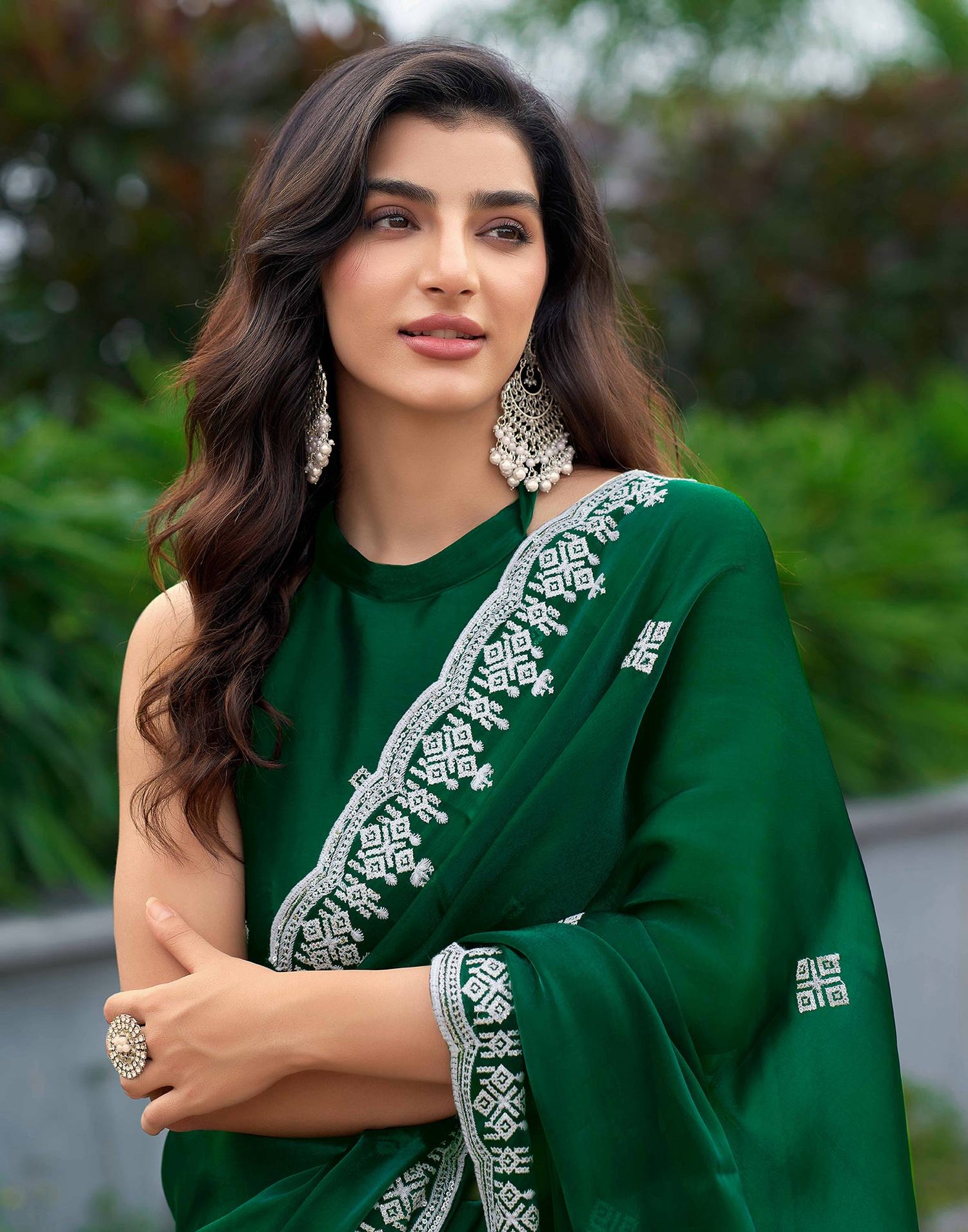 Green Shimmer Sequence Embroidery Saree
