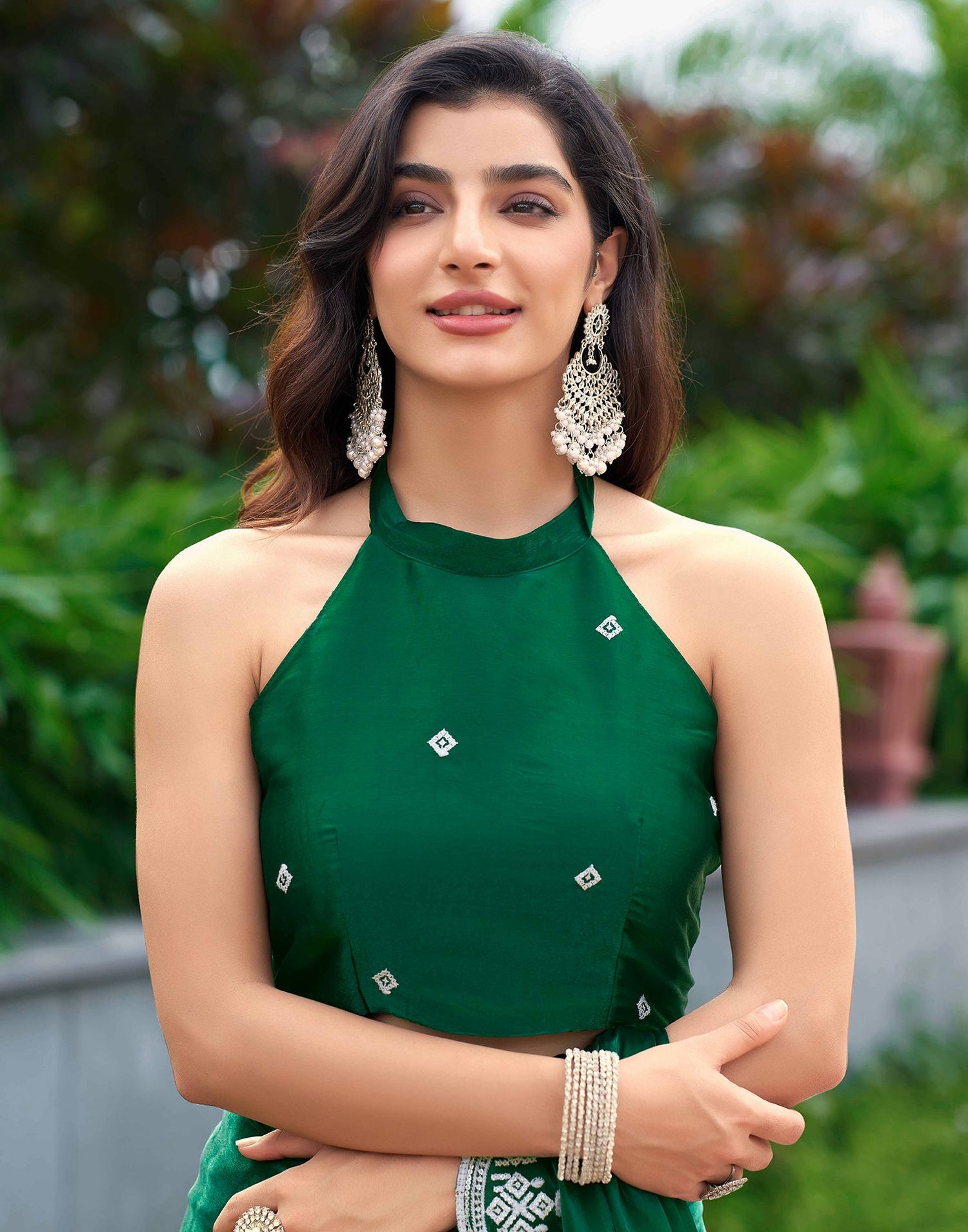 Green Shimmer Sequence Embroidery Saree