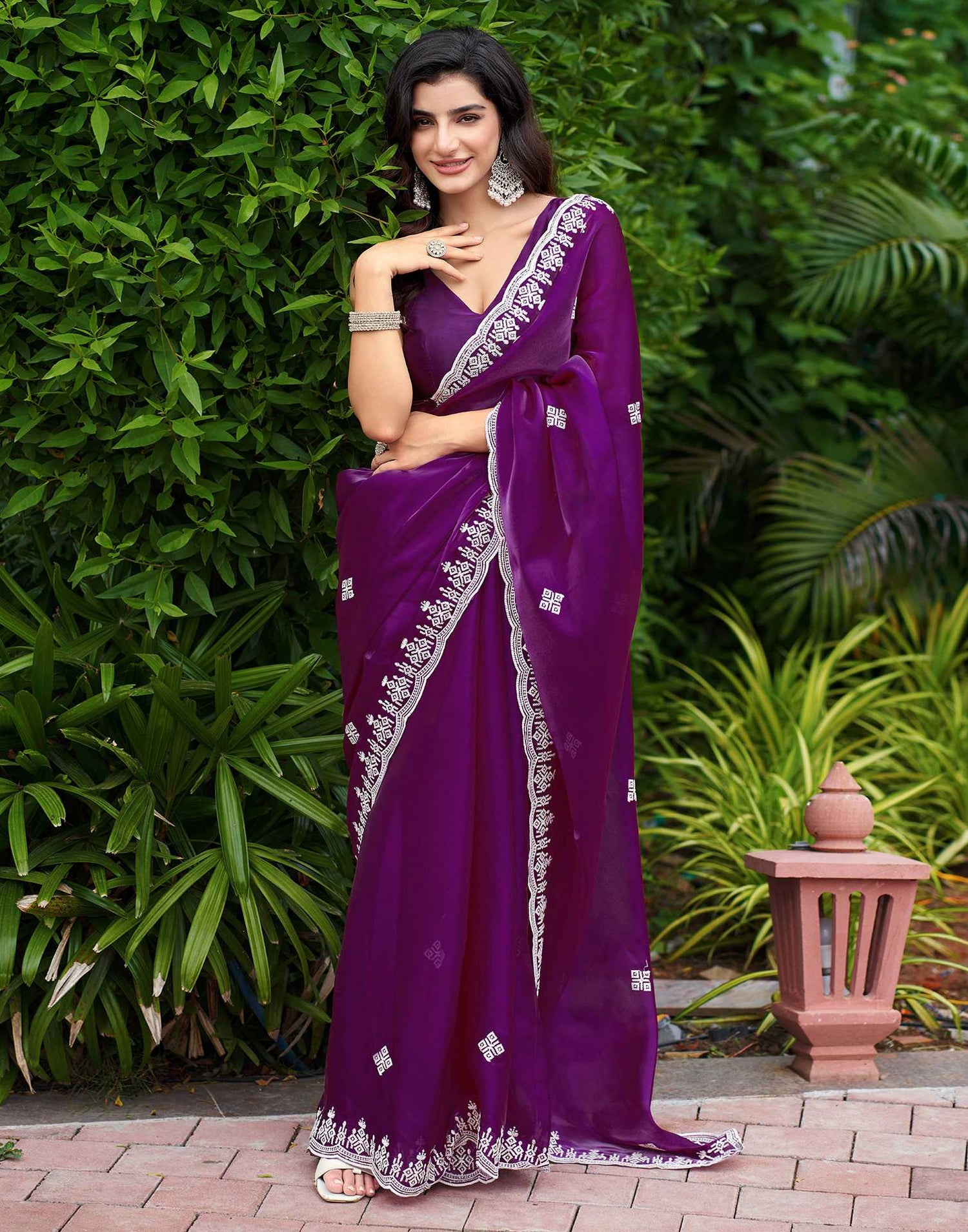 Dark Purple Shimmer Sequence Embroidery Saree