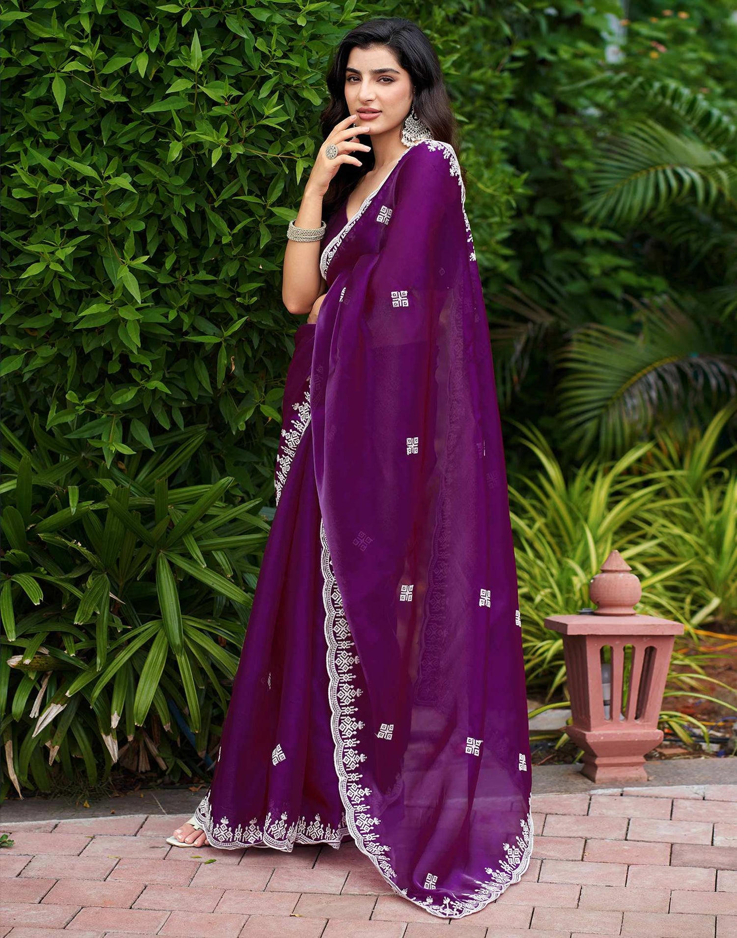 Dark Purple Shimmer Sequence Embroidery Saree