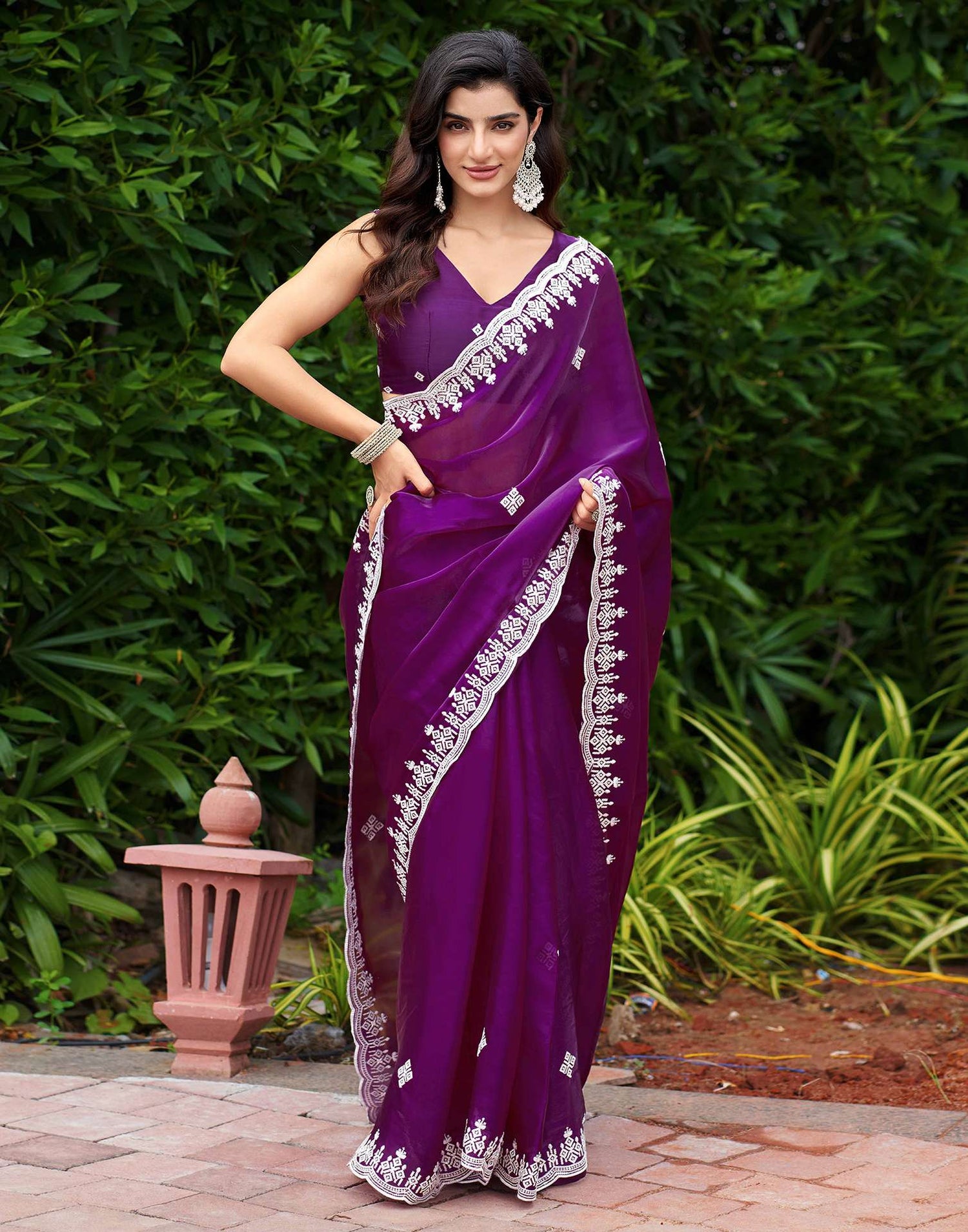Dark Purple Shimmer Sequence Embroidery Saree