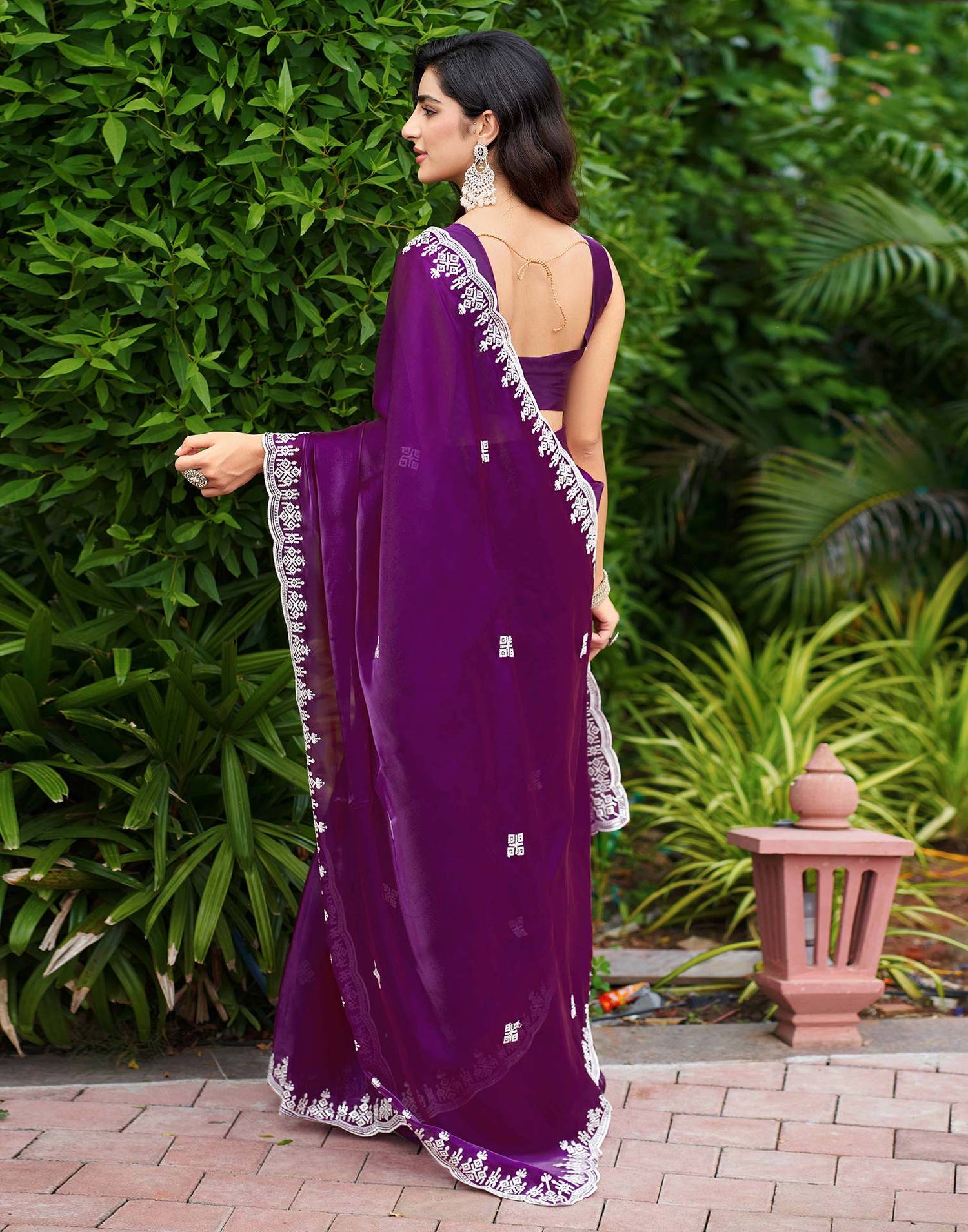 Dark Purple Shimmer Sequence Embroidery Saree