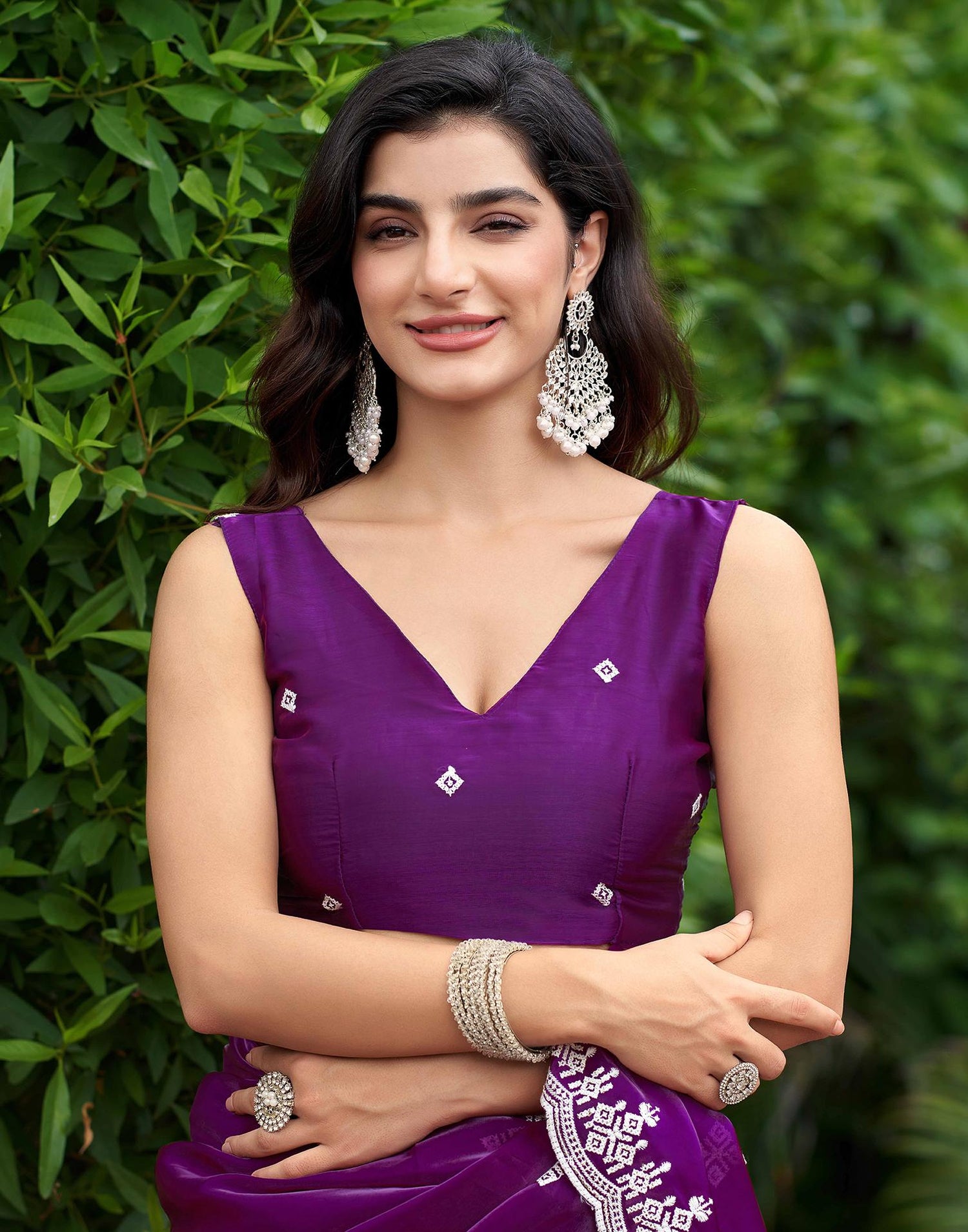 Dark Purple Shimmer Sequence Embroidery Saree