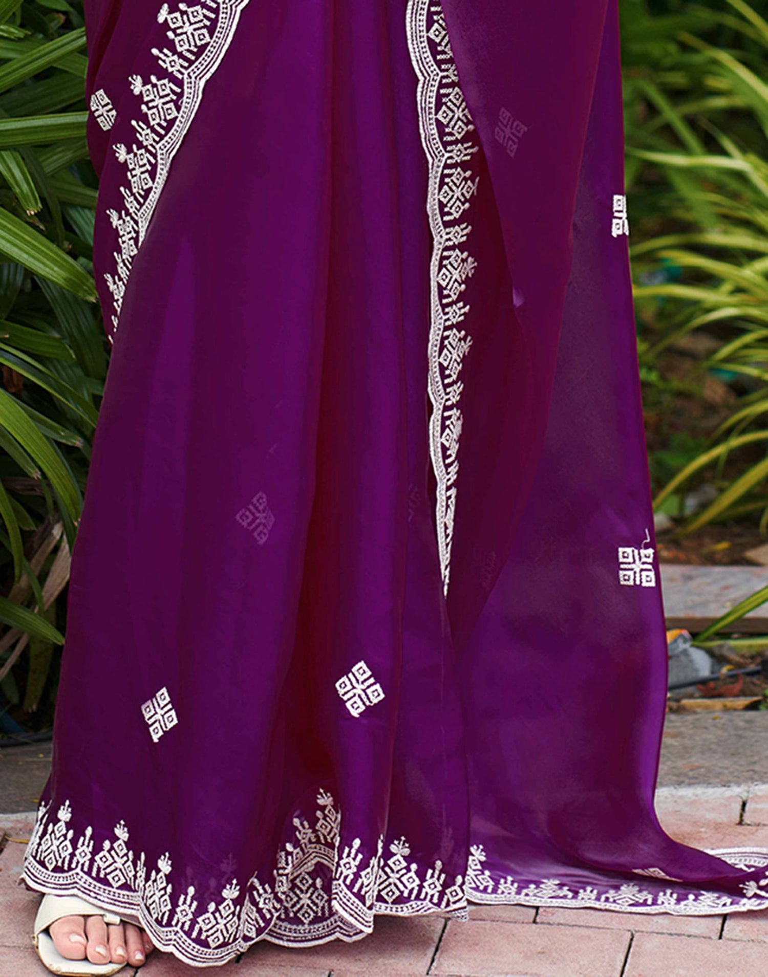 Dark Purple Shimmer Sequence Embroidery Saree