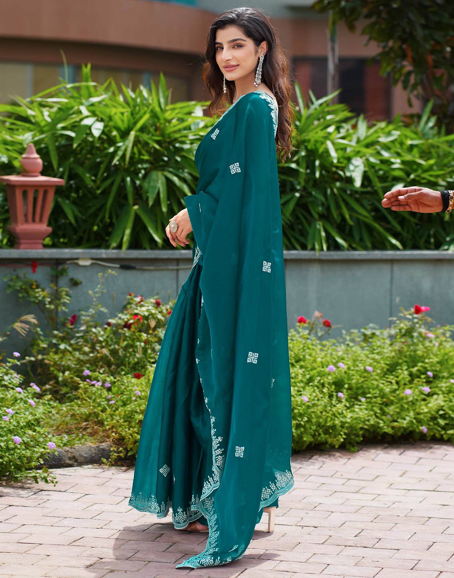 Rama Green Shimmer Sequence Embroidery Saree