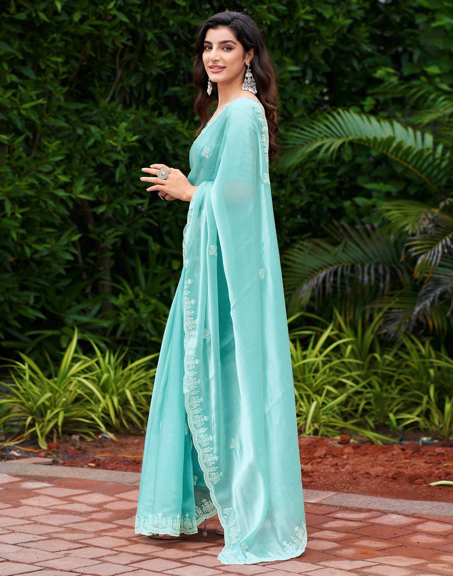 Mint Blue Shimmer Sequence Embroidery Saree