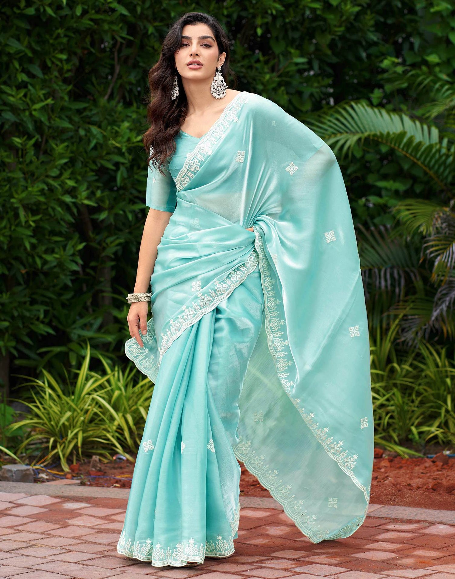 Mint Blue Shimmer Sequence Embroidery Saree