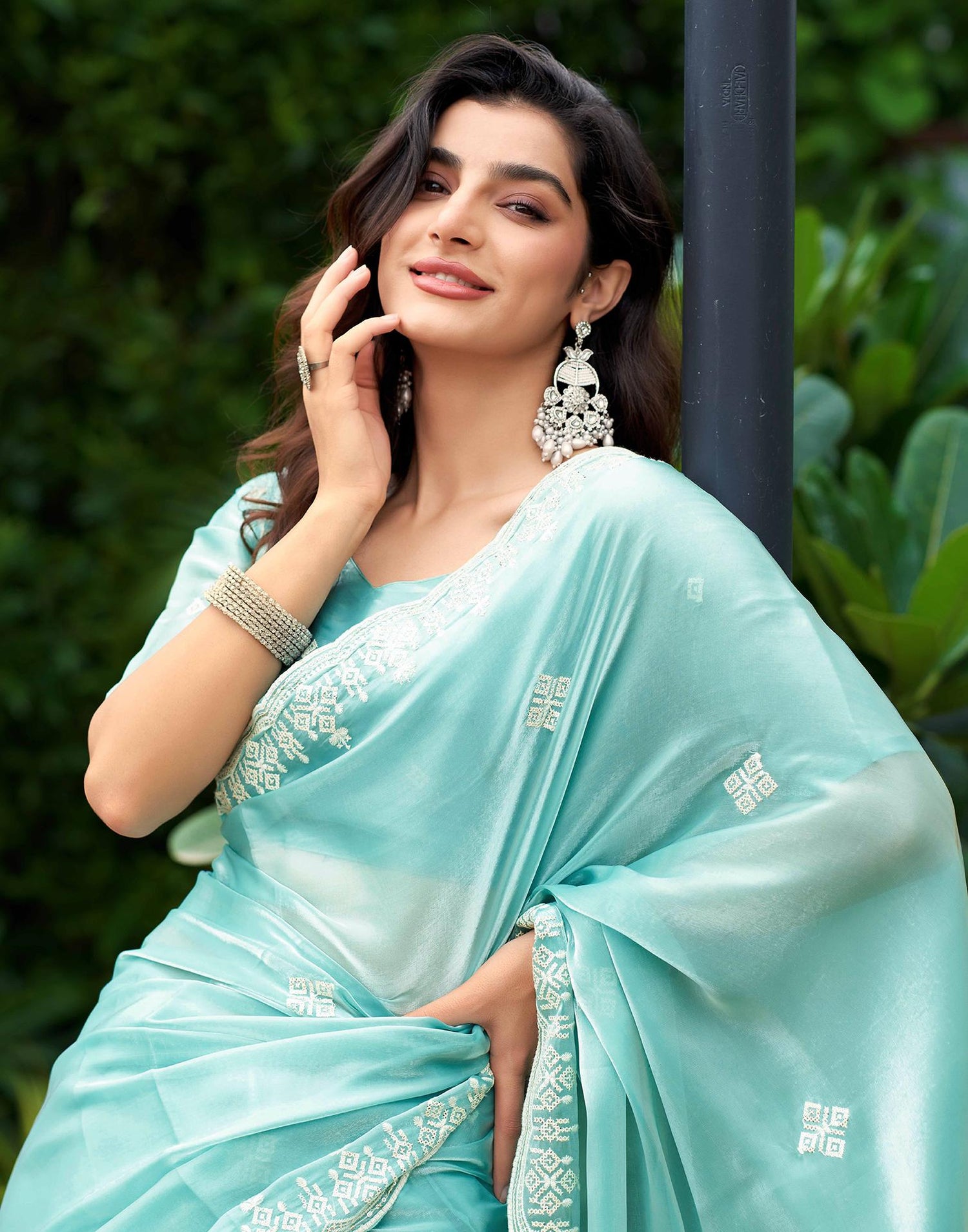 Mint Blue Shimmer Sequence Embroidery Saree