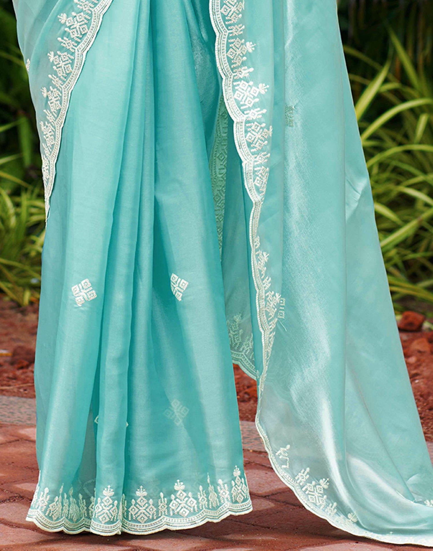 Mint Blue Shimmer Sequence Embroidery Saree
