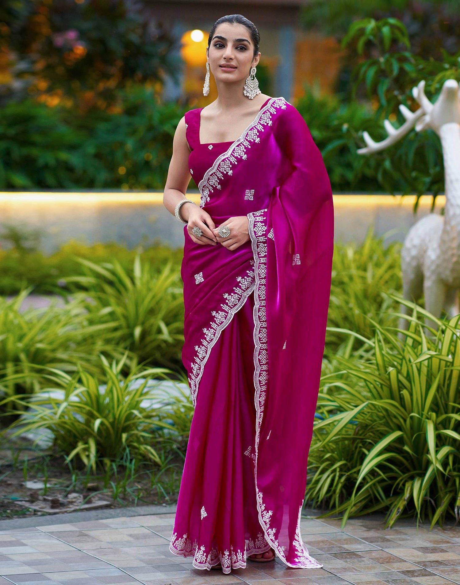 Dark Pink Shimmer Sequence Embroidery Saree