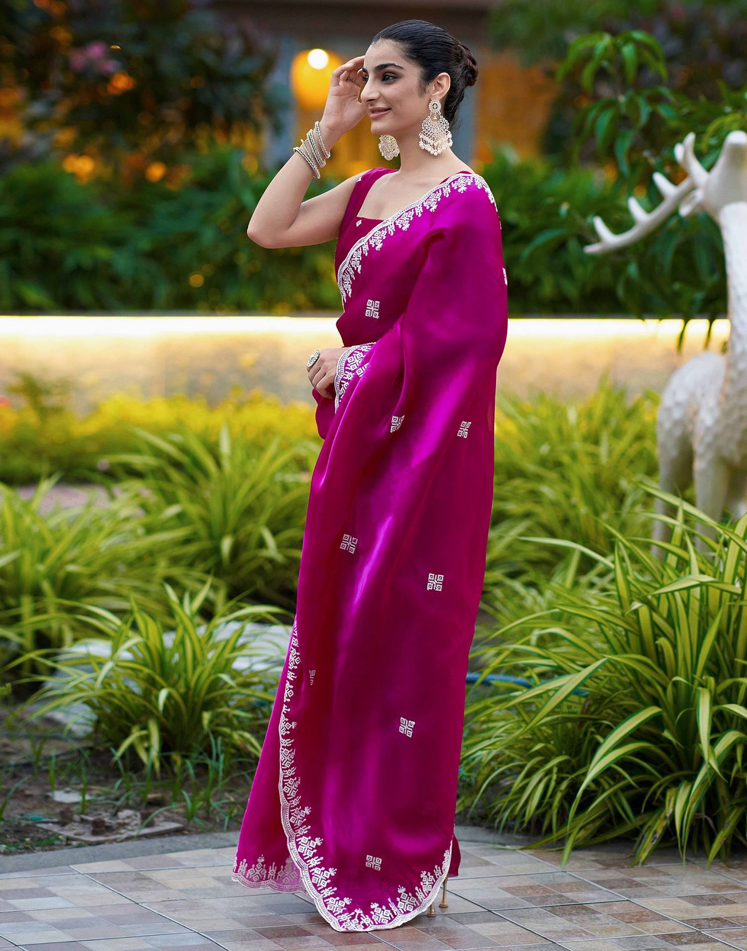 Dark Pink Shimmer Sequence Embroidery Saree