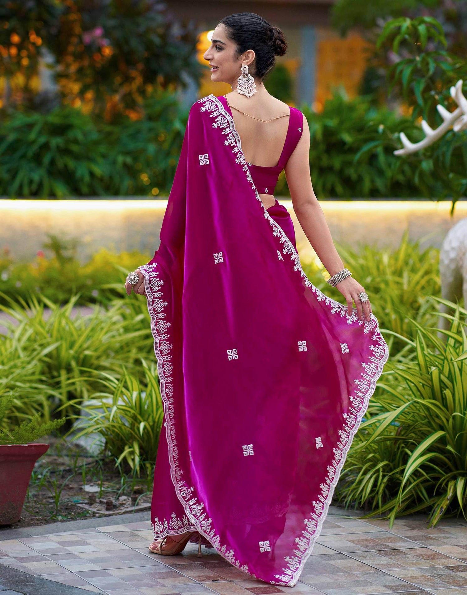 Dark Pink Shimmer Sequence Embroidery Saree